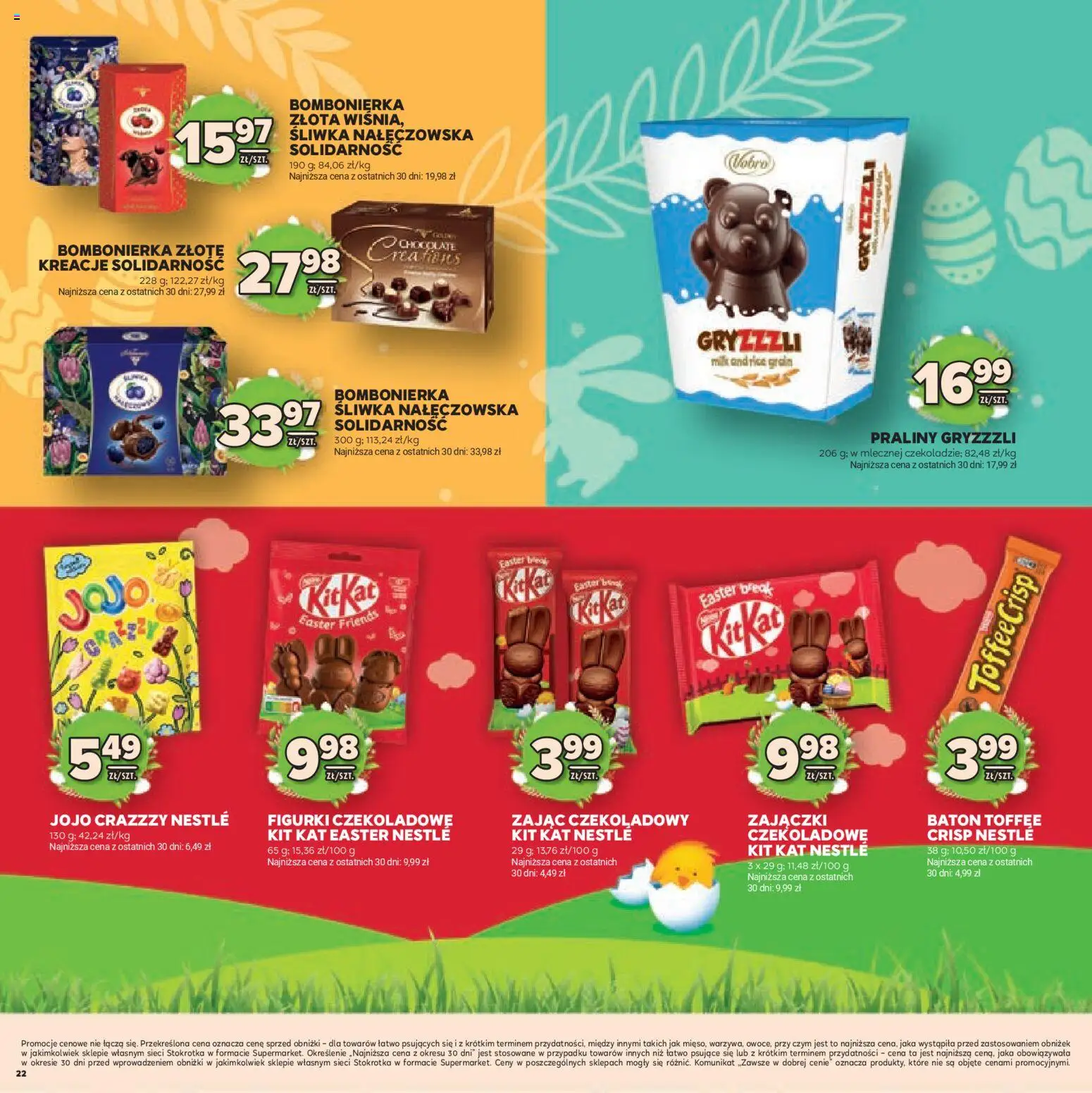 Stokrotka gazetka - Wielkanoc od 19.03.2026 | Strona: 22 | Produkty: Śliwka nałęczowska, Praliny, Bombonierka, Baton