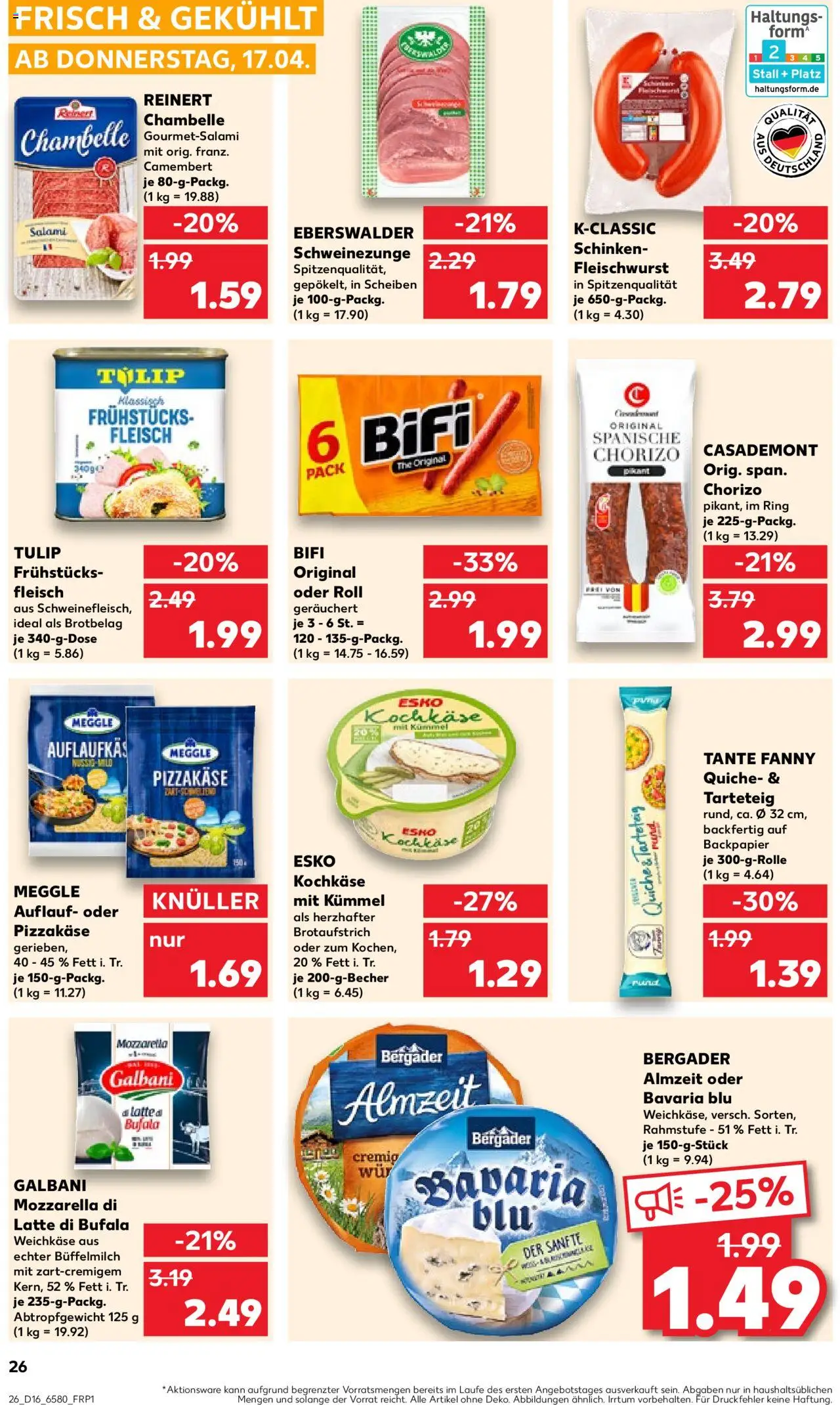 Kaufland - Hamburg, Bergedorfer Straße 106 - gültig ab dem 17.04.2025 | Seite: 26 | Produkte: Bifi, Salami, Schinken, Fleisch