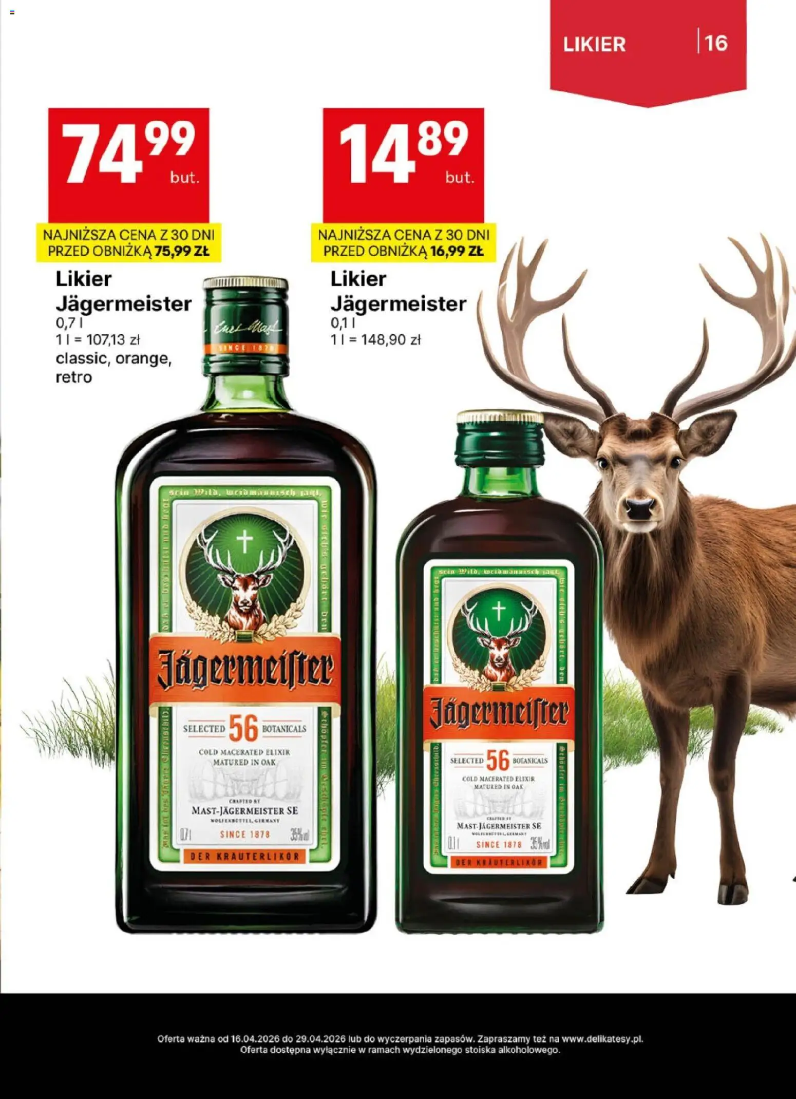 Delikatesy Centrum gazetka - DeliBarek od 16.04.2026 | Strona: 16 | Produkty: Jagermeister