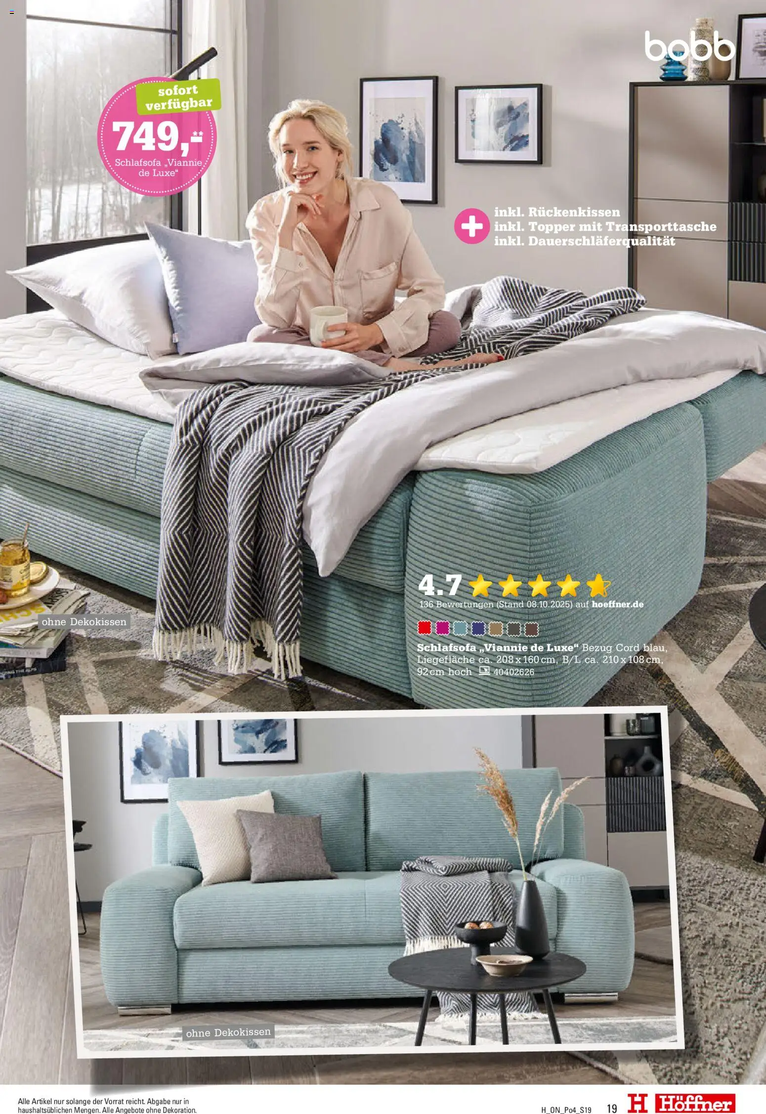 Höffner Prospekt 	 – gültig ab 28.10.2025 | Seite: 19 | Produkte: Schlafsofa, Topper
