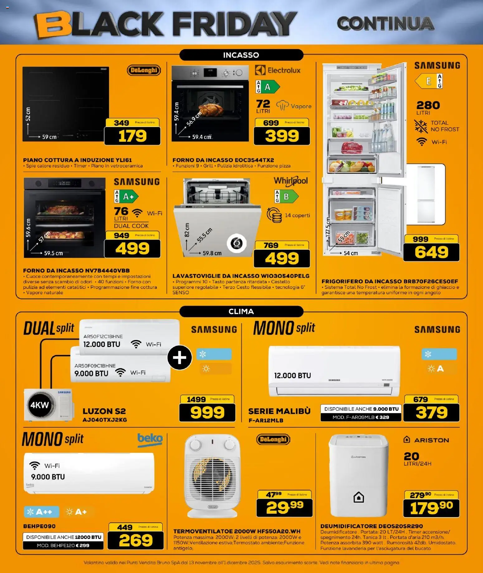 Volantino BRUNO del 13.11.2025 | Pagina: 24 | Prodotti: Lavastoviglie da incasso, Piano cottura, Frigorifero, Forno