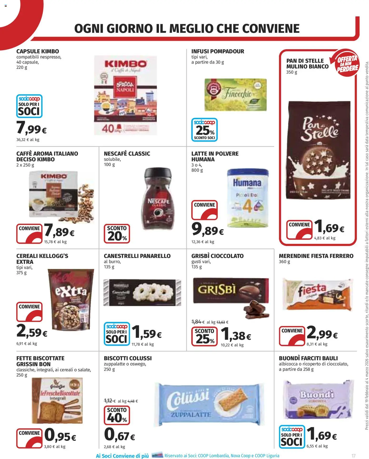 Volantino COOP del 19.02.2026 | Pagina: 17 | Prodotti: Caffè, Cereali, Latte, Canestrelli