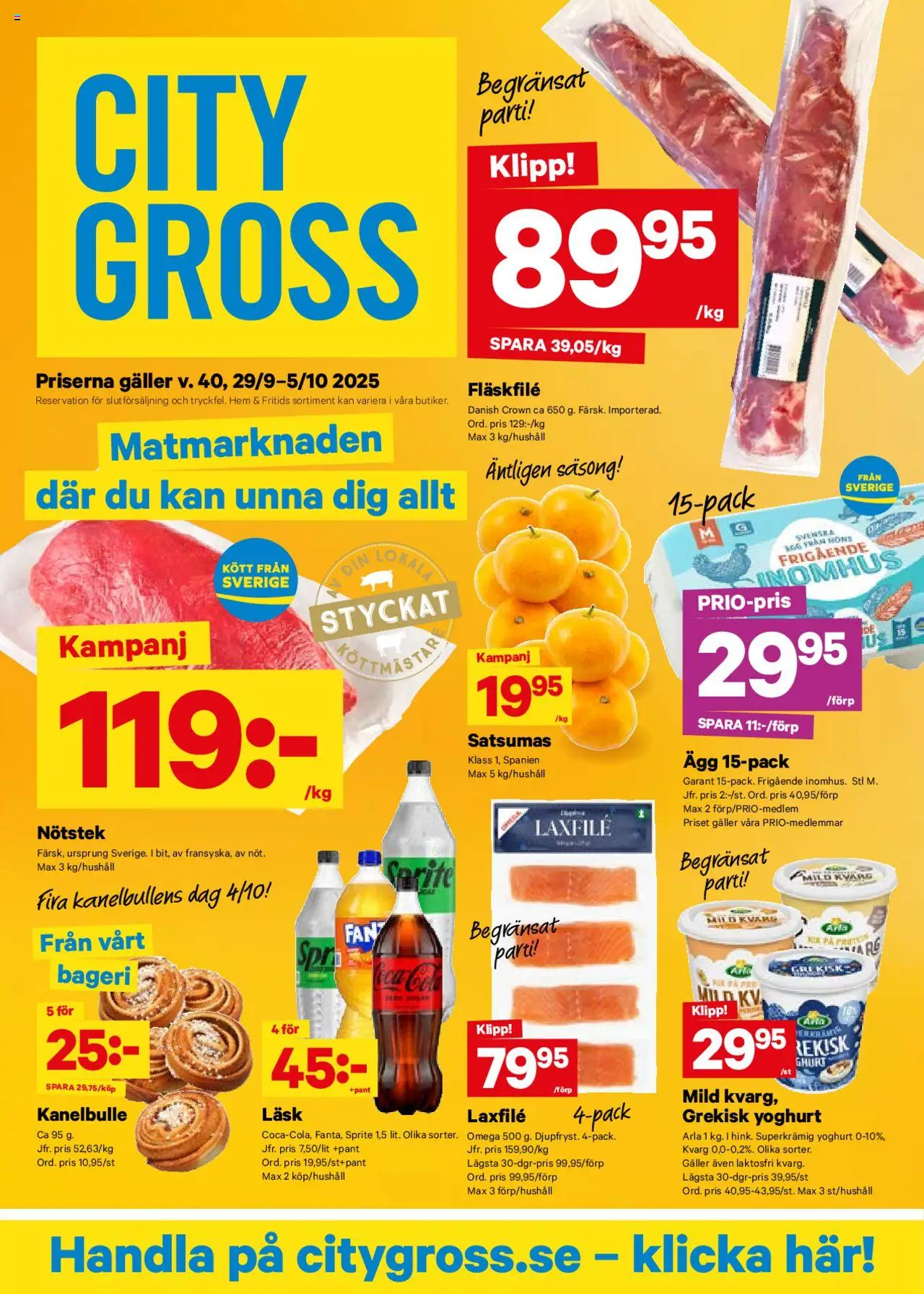 City Gross reklamblad aktuell från 29.09.2025 | Sida: 1 | Produkter: Grekisk yoghurt, Yoghurt, Ägg, Kvarg