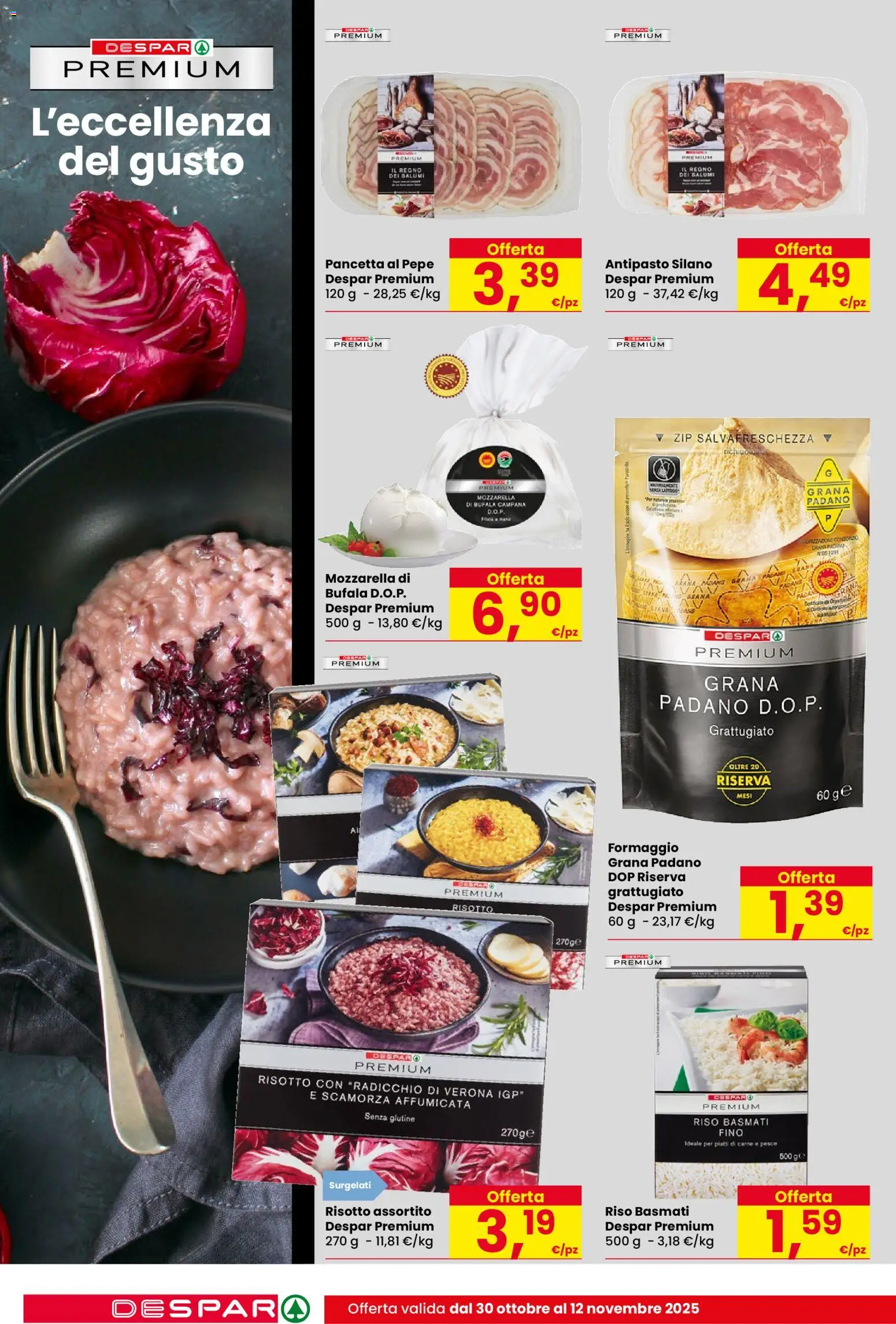 Volantino Despar del 30.10.2025 | Pagina: 10 | Prodotti: Pesce, Pancetta, Formaggio, Grana Padano