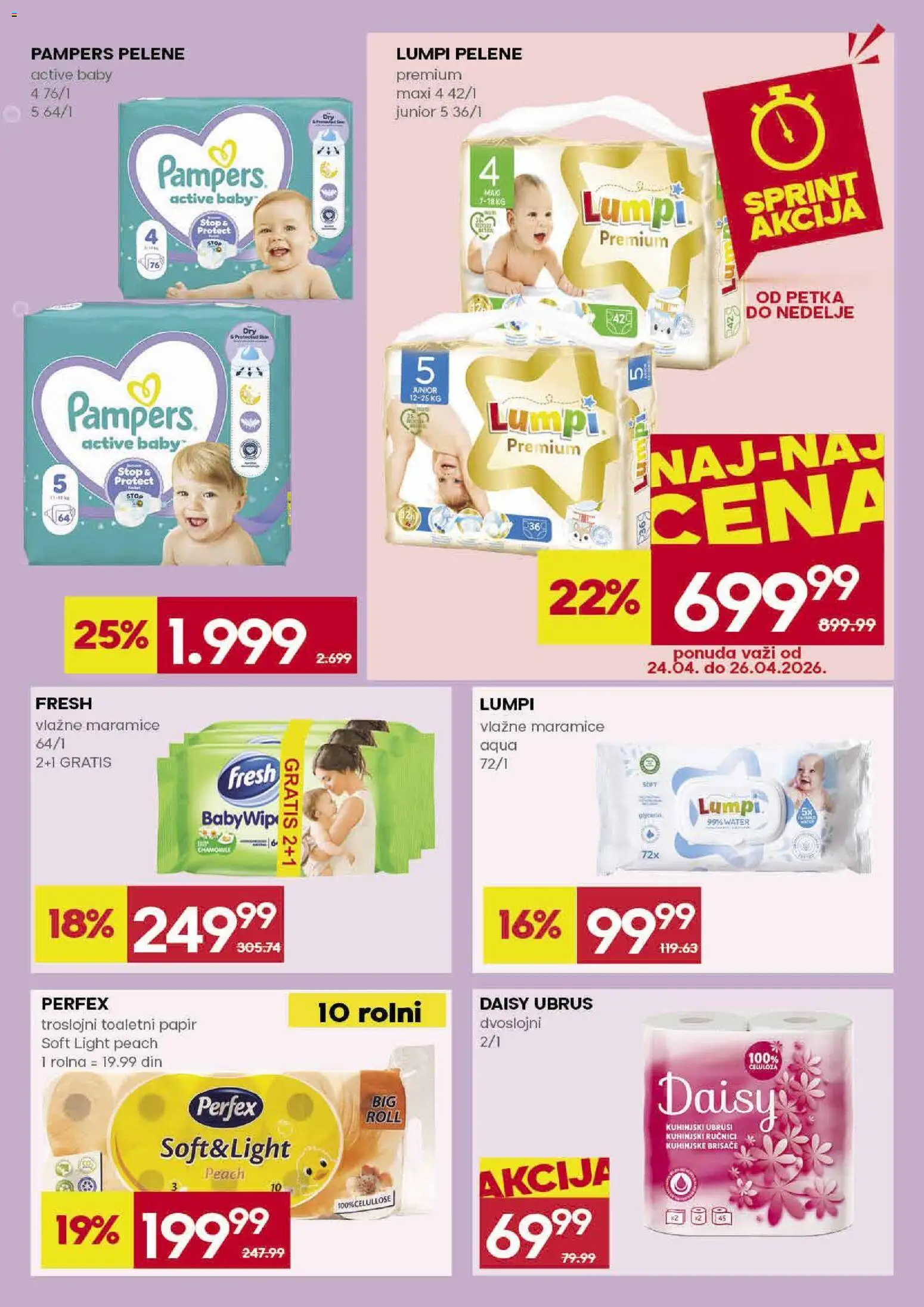 Idea katalog - važi od 23.04.2026 | Strana: 29 | Proizvode: Ubrus, Vlažne maramice, Pelene