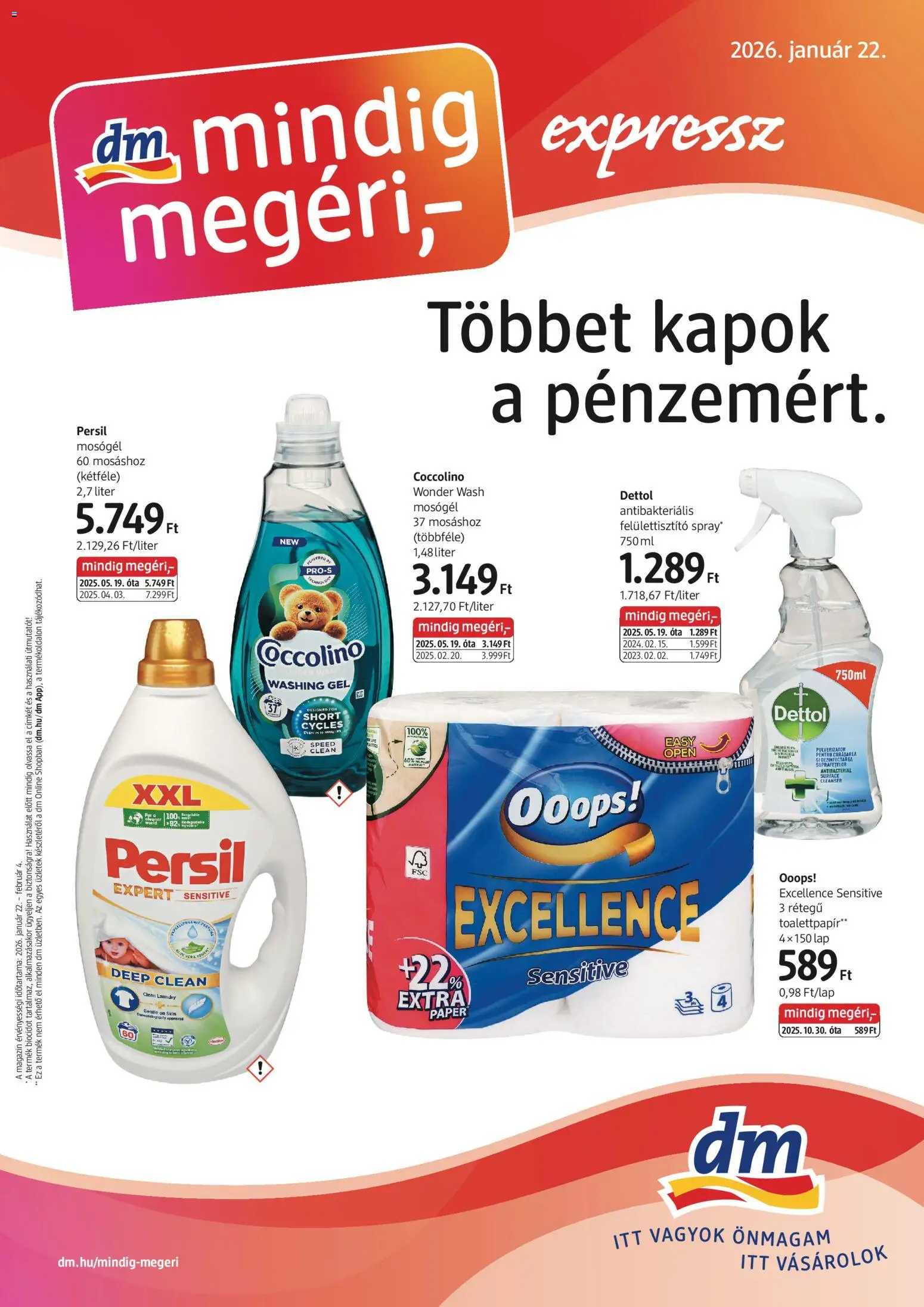 DM Drogerie Markt akciós ujság - amely érvényes a következő dátumtól: 22.01.2026 | Oldal: 1 | Termékek: Coccolino, Persil, Mosógél