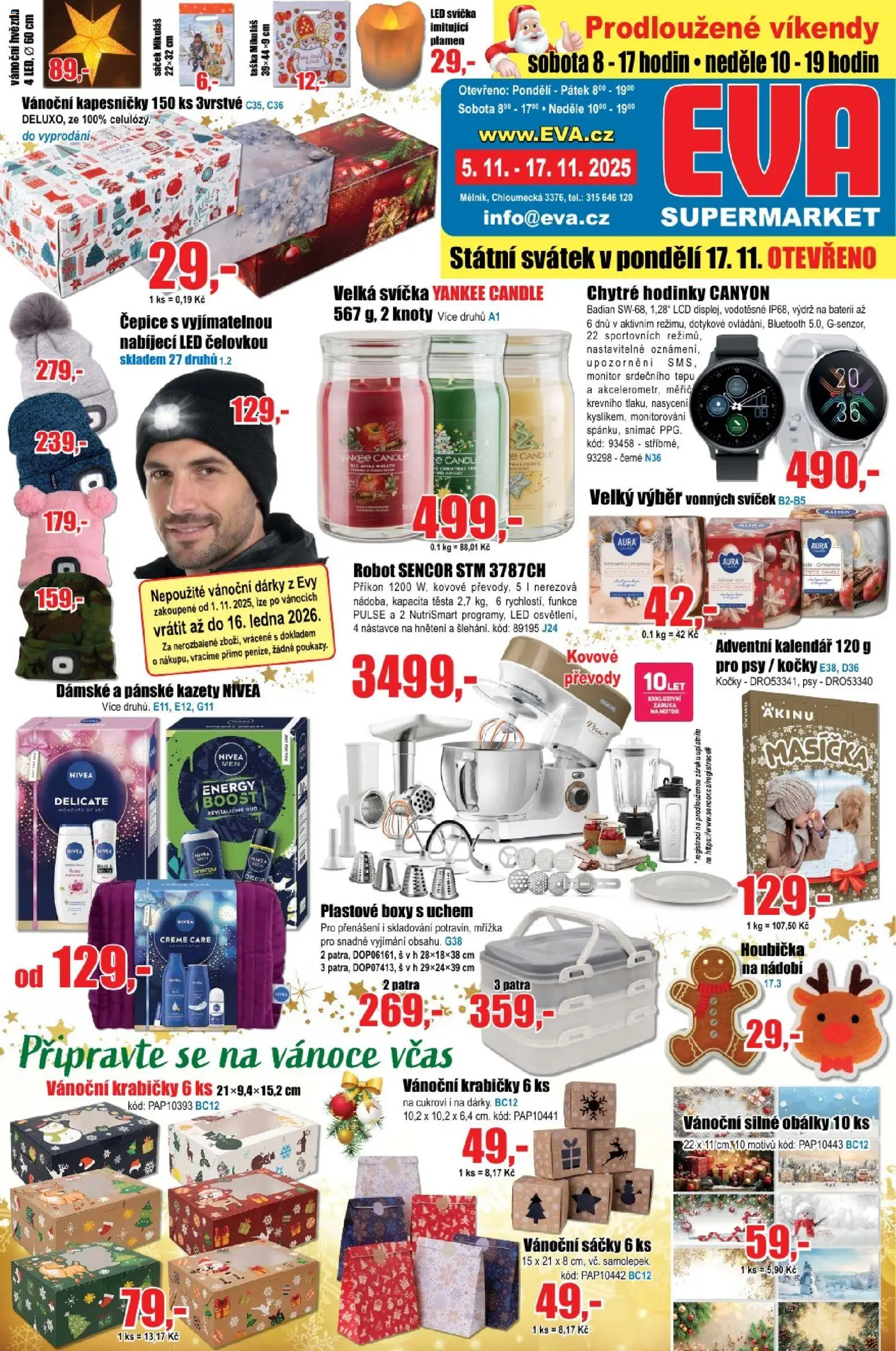Eva supermarket leták od 05.11.2025 | Strana: 1 | Produkty: Yankee Candle, Monitor, Plastové boxy, Cukroví