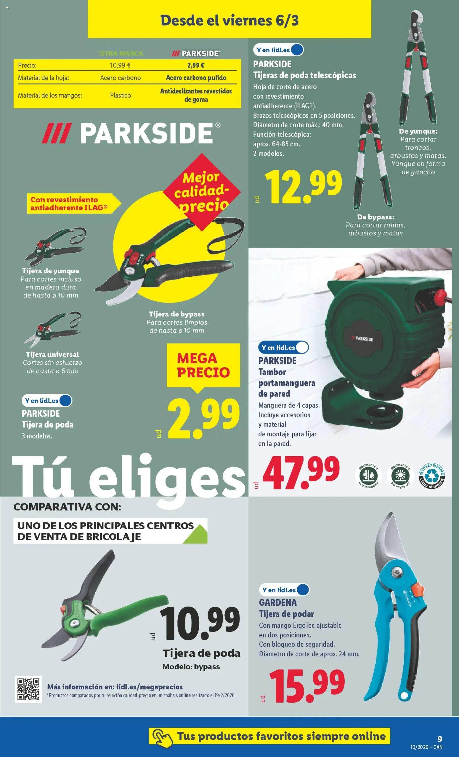 Lidl folleto de bazar │ válido desde el 02.03.2026 | Página: 17 | Productos: Tijera de poda, Manguera, Ρούτερ