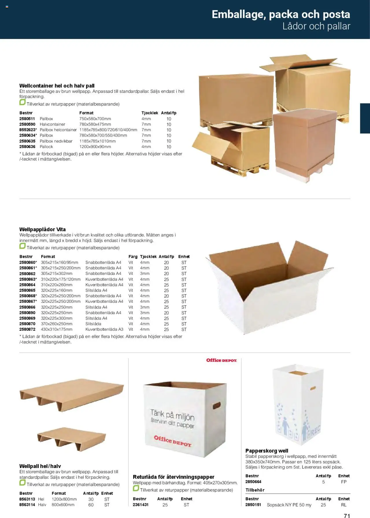 Office Depot reklamblad aktuell från 01.02.2025 | Sida: 73 | Produkter: Pall, Papper, Wellpapp, Papperskorg