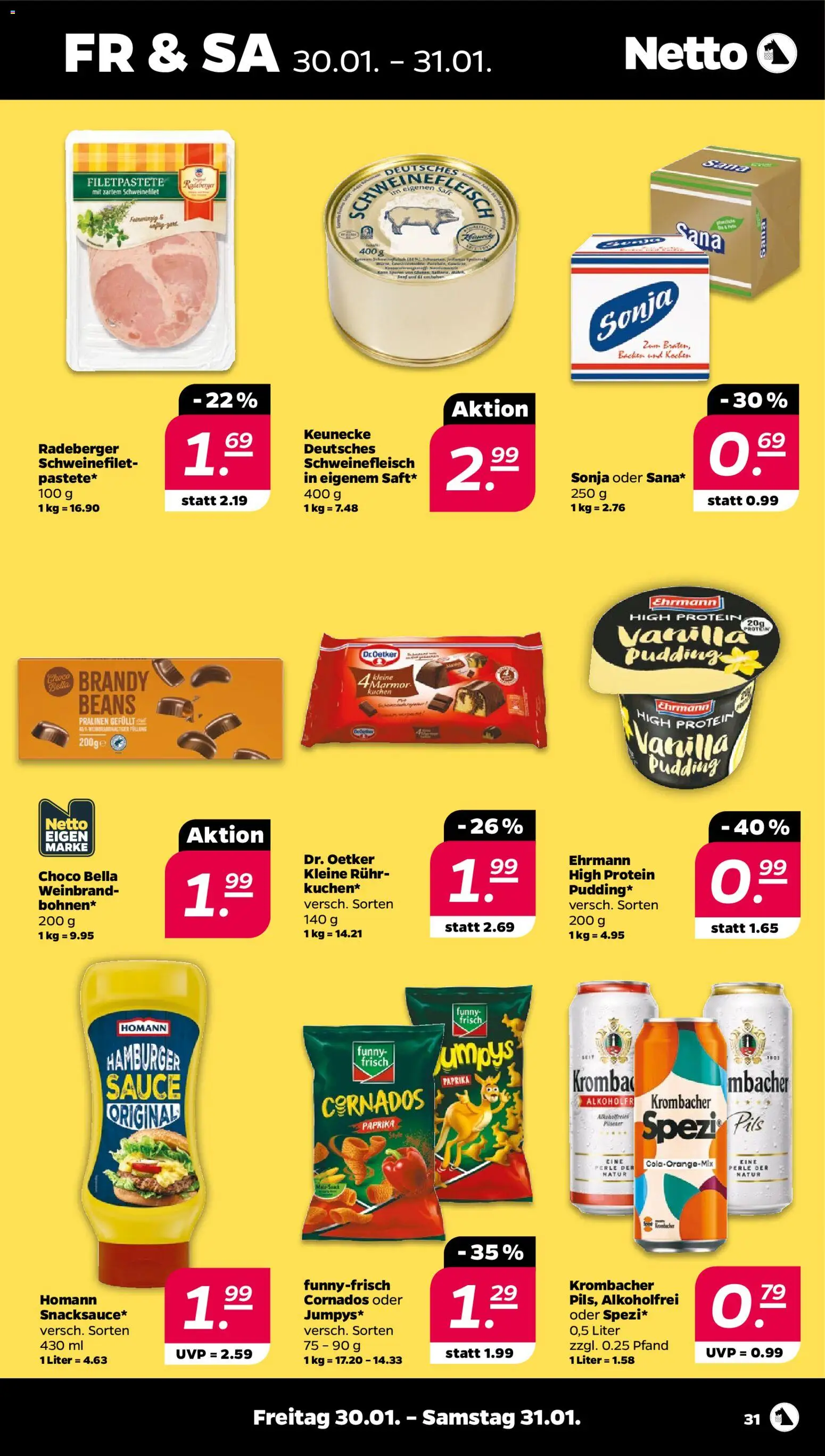 Netto Prospekt 	 – gültig ab 25.01.2026 | Seite: 33 | Produkte: Pudding, Schweinefilet, Krombacher, Kuchen