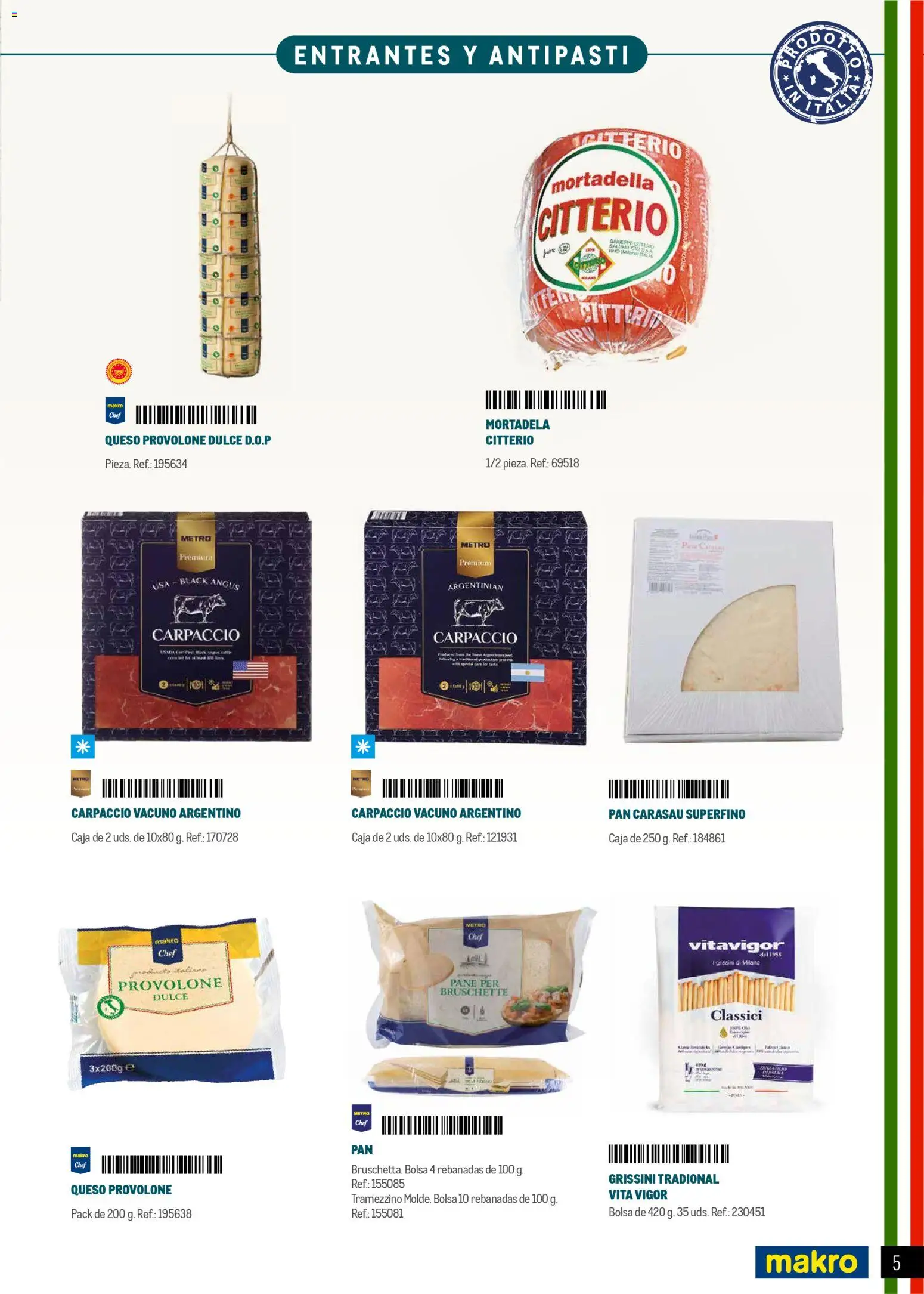 Makro Restaurantes italianos Prat │ válido desde el 27.03.2026 | Página: 5 | Productos: Queso, Pan, Bolsa, Mortadela