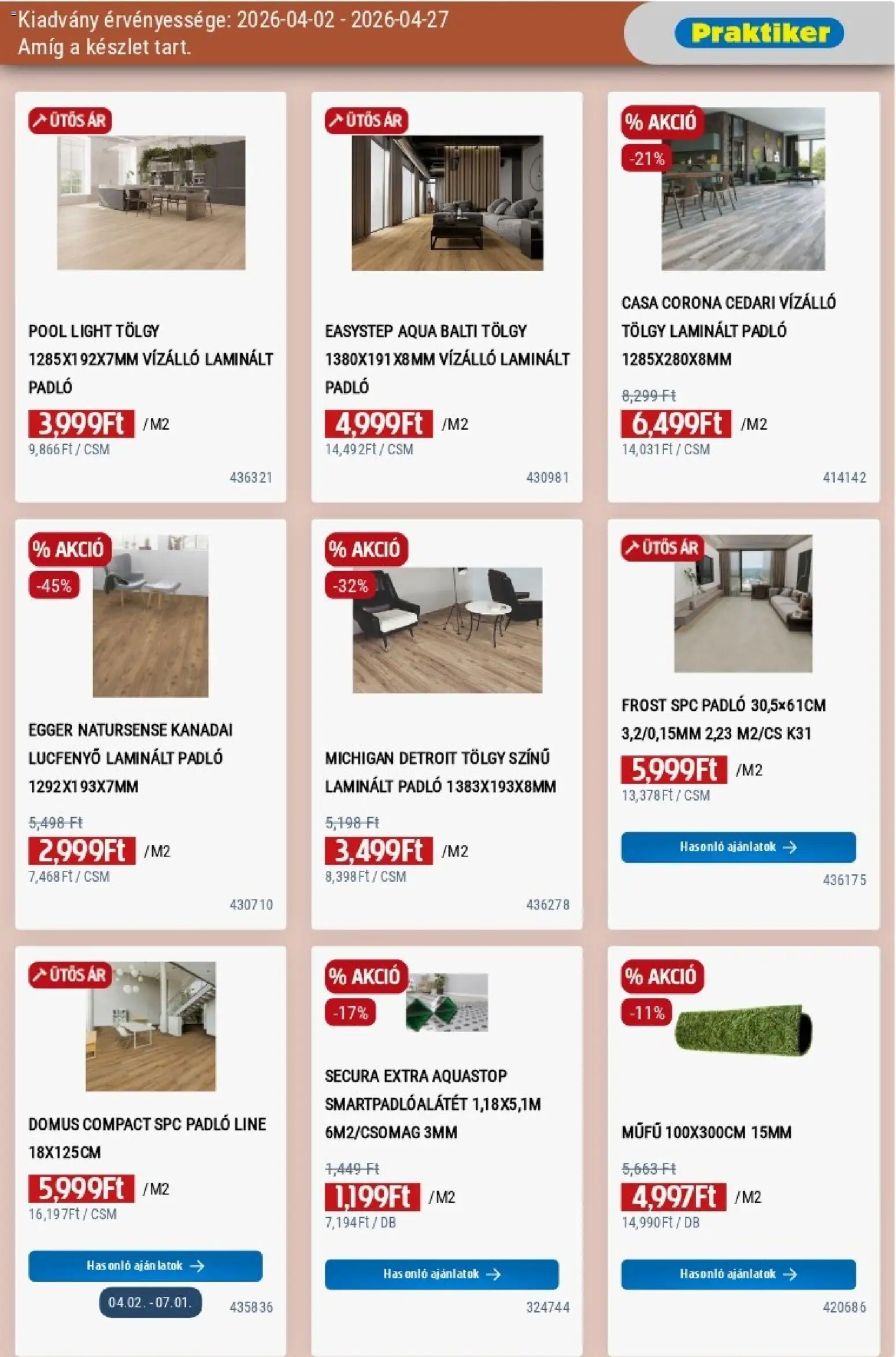Praktiker akciós ujság - amely érvényes a következő dátumtól: 02.04.2026 | Oldal: 19 | Termékek: Laminált padló, Műfű