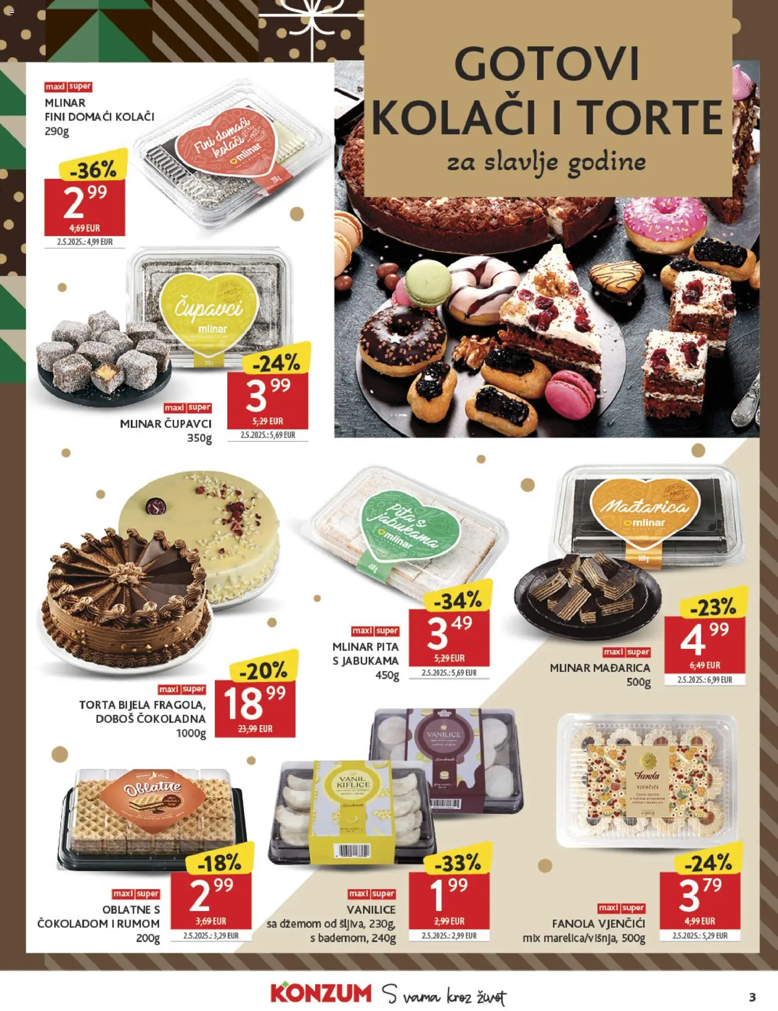 Konzum katalog | vrijedi od 27.12.2025 | Stranica: 3 | Proizvodi: Kiflice, Oblatne, Pita, Torta