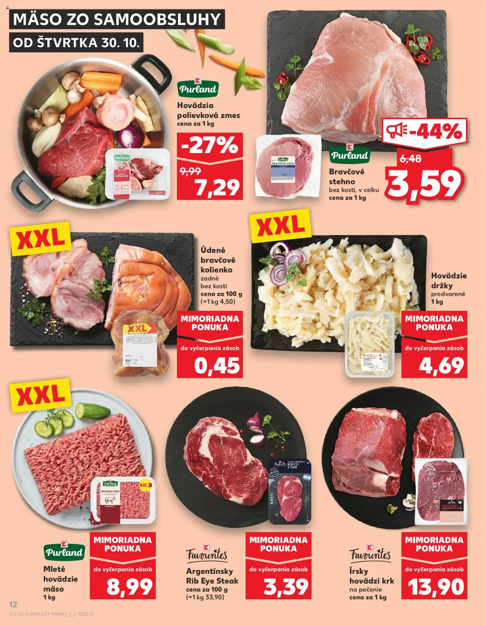 Nové Kaufland akcie – leták je platný od 30.10.2025 | Strana: 12 | Produkty: Hovädzie mäso, Bravčové stehno, Steak