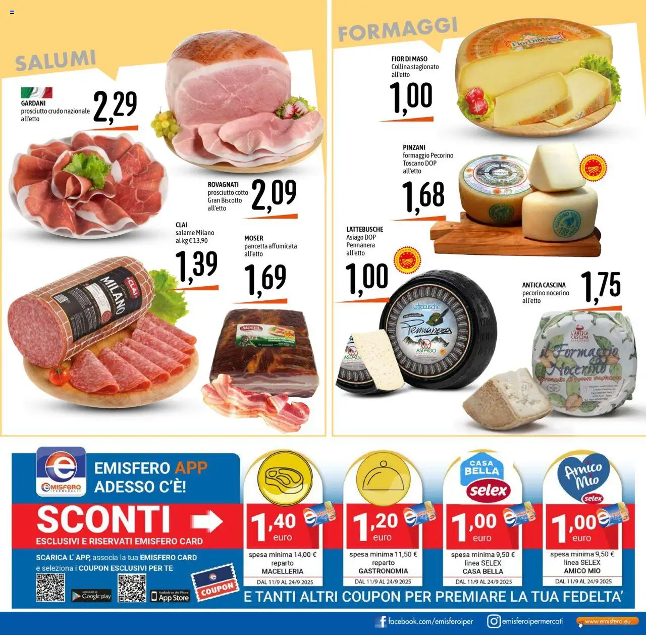 Volantino Emisfero del 11.09.2025 | Pagina: 17 | Prodotti: Prosciutto Cotto, Formaggio, The, Pecorino