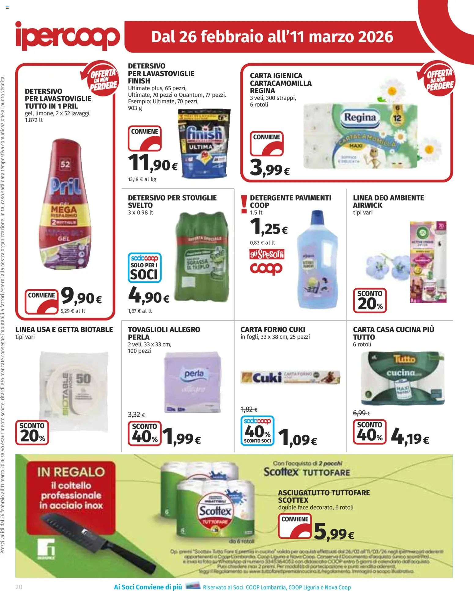 Volantino Ipercoop del 26.02.2026 | Pagina: 20 | Prodotti: Detergente, Lavastoviglie, Asciugatutto, Carta forno