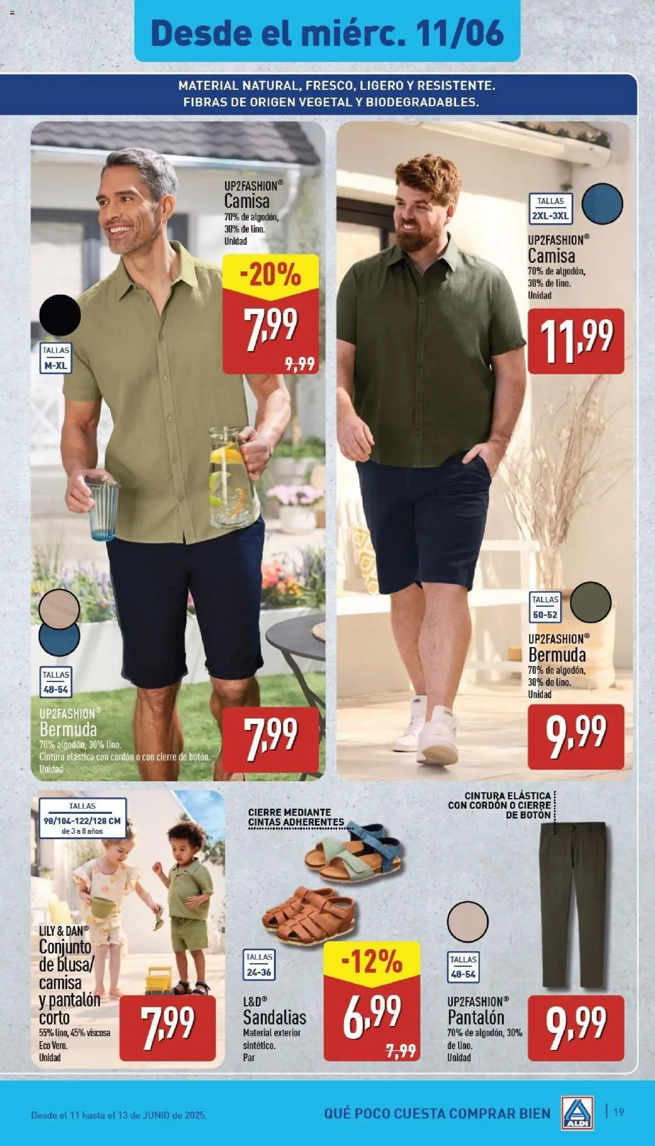 Aldi folleto Península │ válido desde el 09.06.2025 | Página: 19 | Productos: Camisa, Sandalias, Pantalón corto