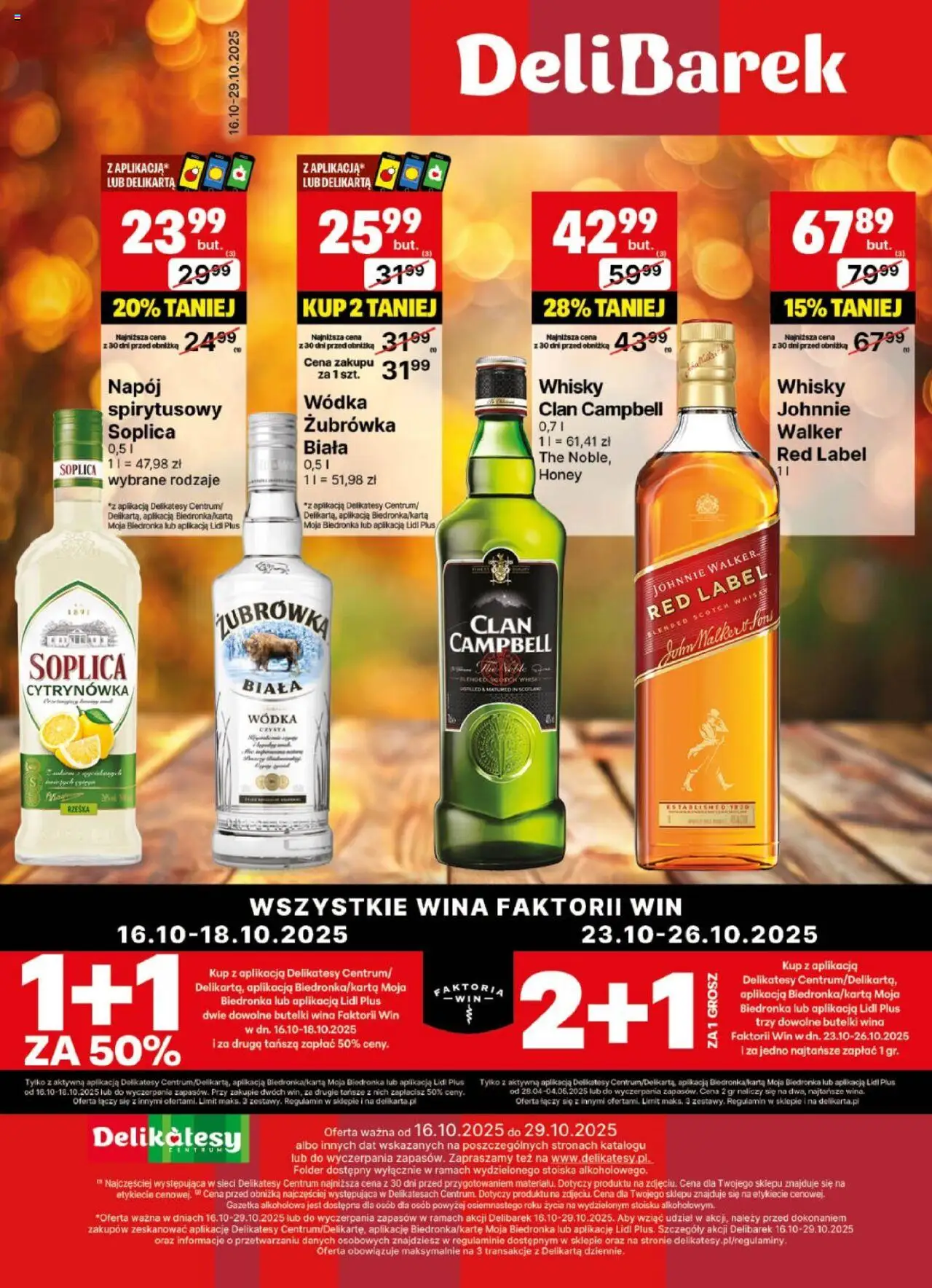 Delikatesy Centrum Gazetka - DeliBarek od 16.10.2025 | Strona: 1 | Produkty: Delikatesy, Red label, Żubrówka, Wódka