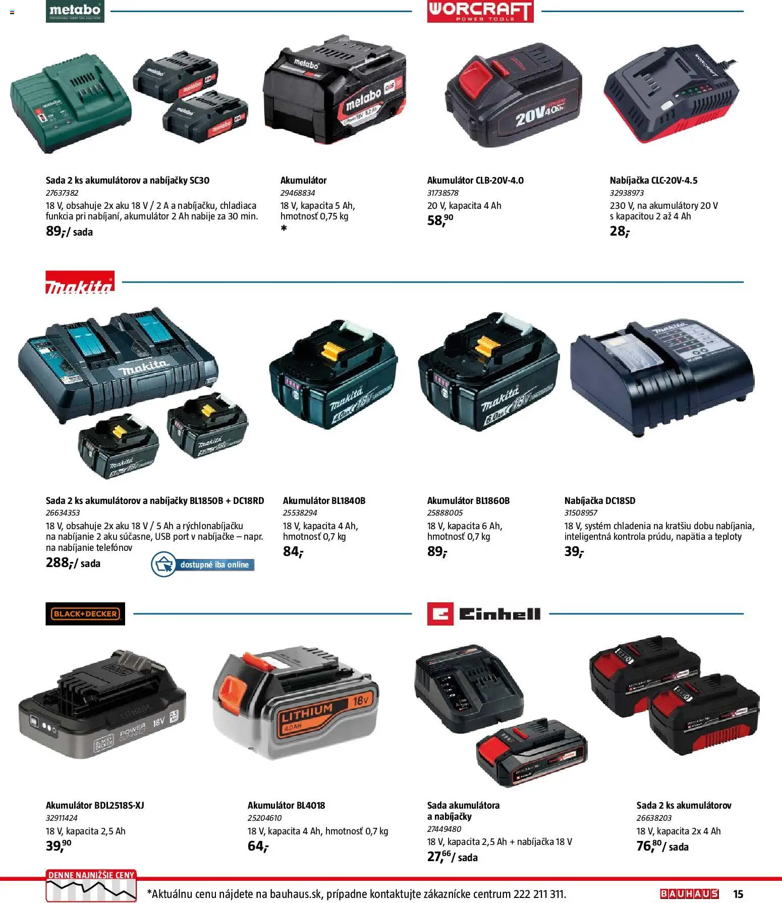 Nové Bauhaus akcie – leták je platný od 26.01.2026 | Strana: 15 | Produkty: Nabíjačka, Aku, Akumulátor, Metabo