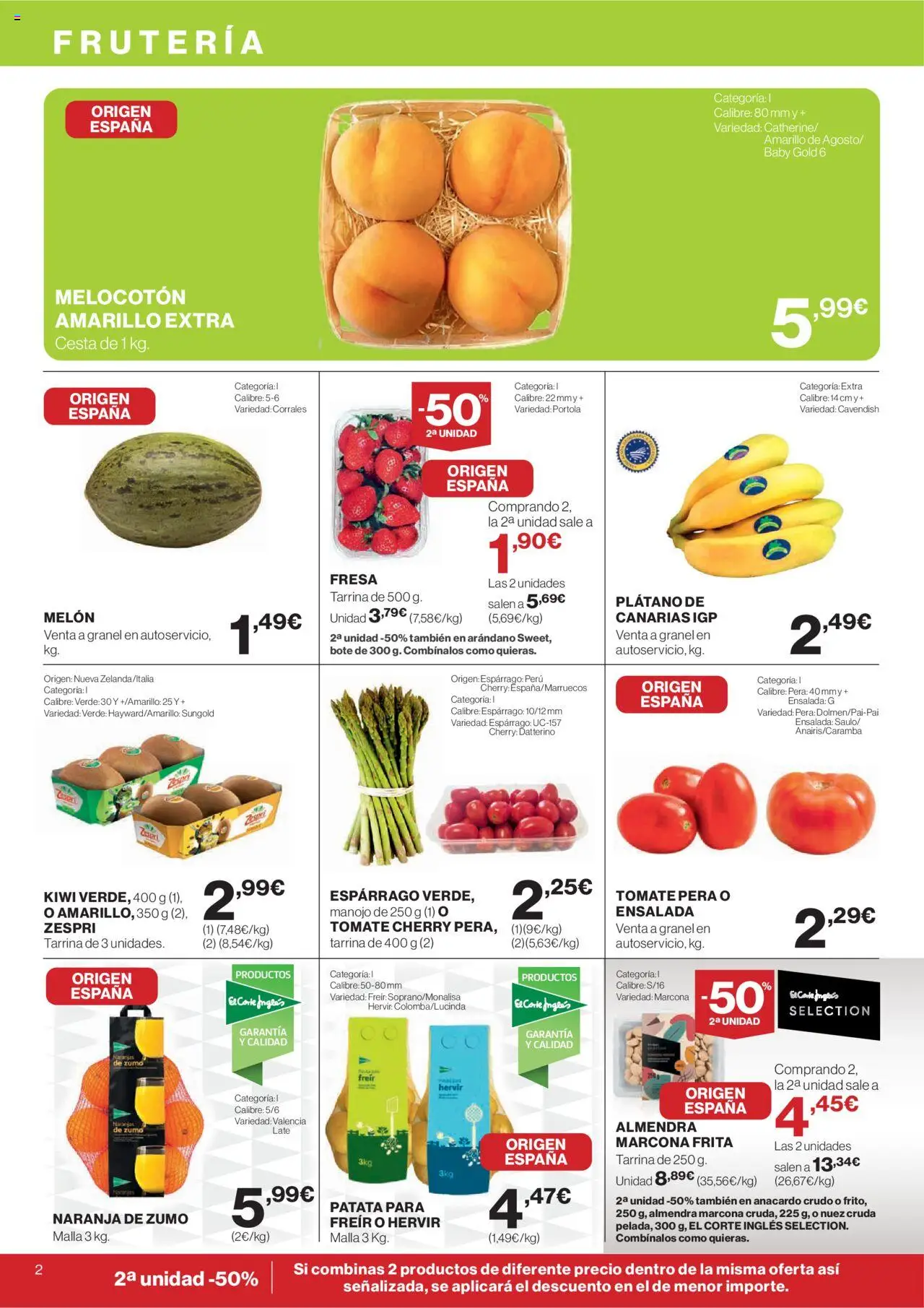 Hipercor catálogo │ válido desde el 31.07.2025 | Página: 2 | Productos: Φορτιστής, Kiwi, Ensalada, Melocotón amarillo