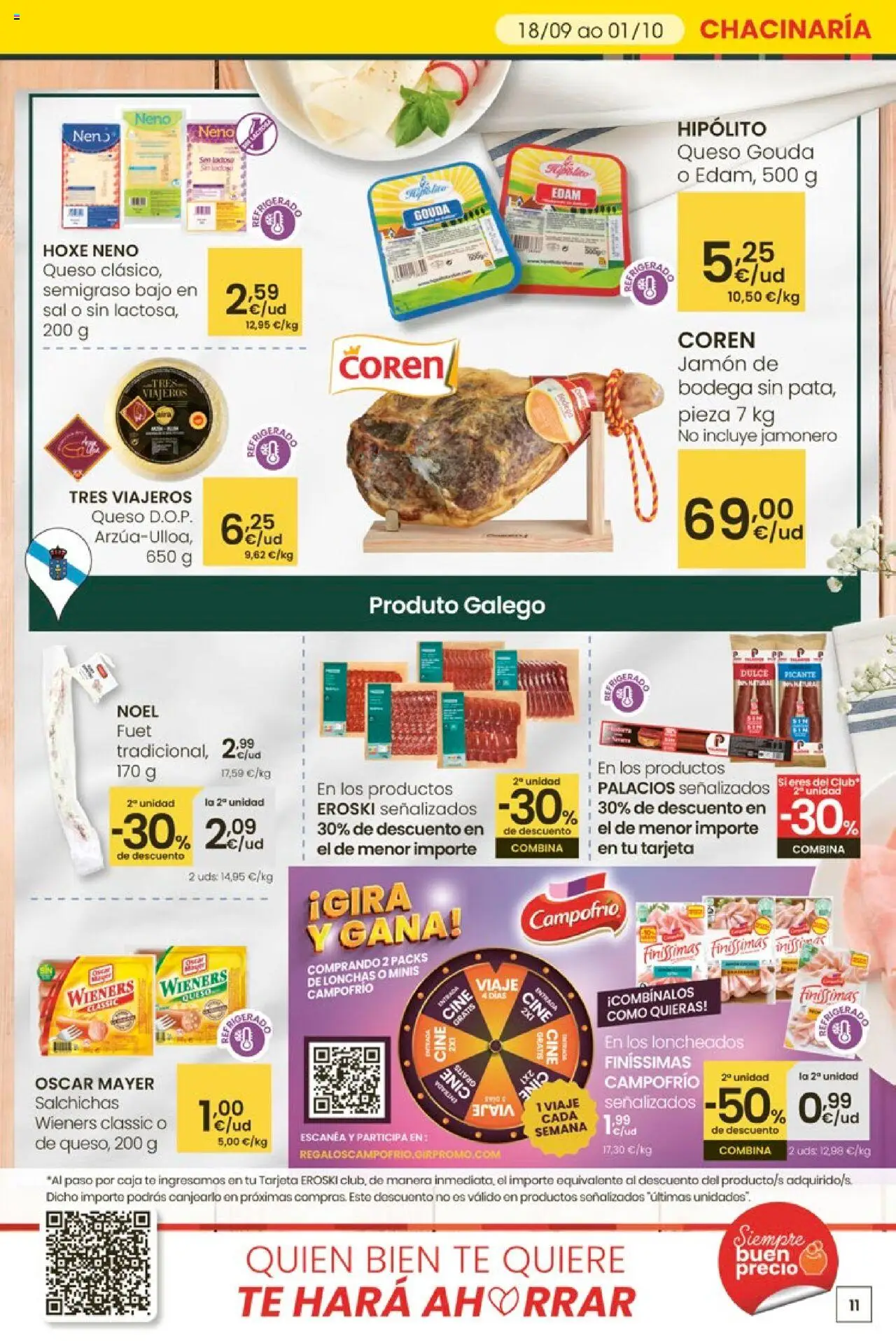 Eroski - ¡Ofertón! 2a unidade -70 │ válido desde el 18.09.2025 | Página: 11 | Productos: Queso, Té, Queso Gouda, Caja