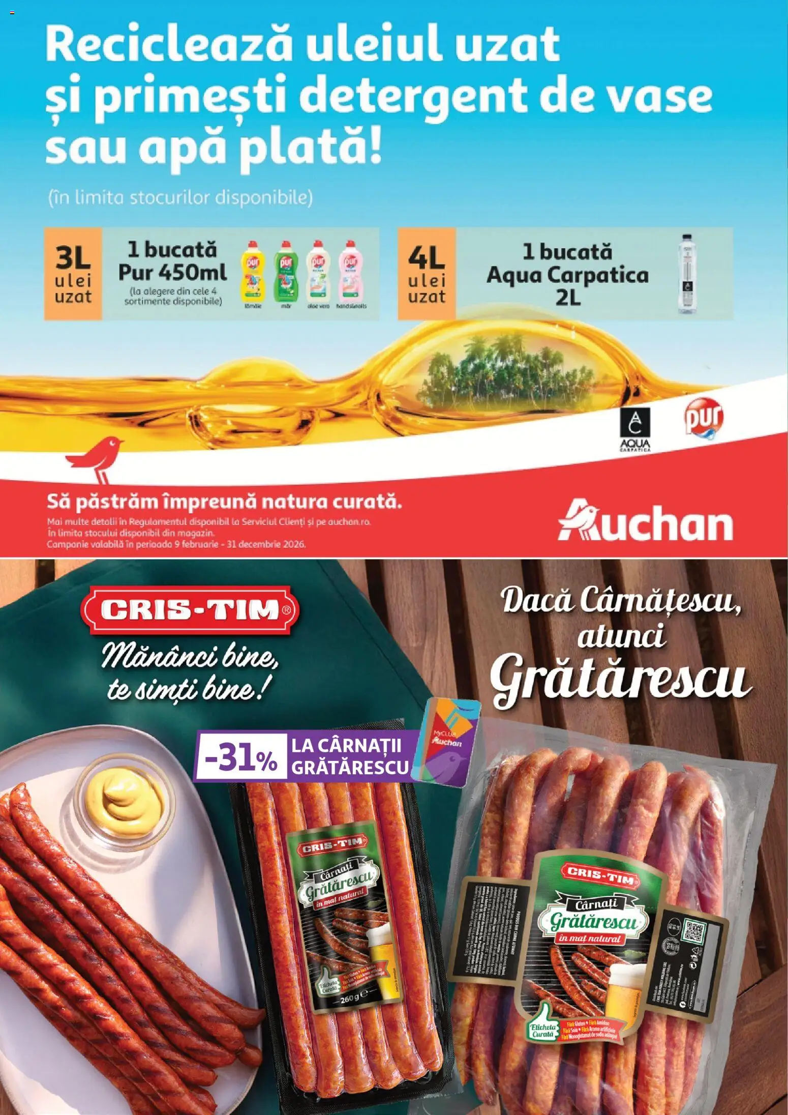 Noul catalog Auchan – valabil de la 22.04.2026 | Pagină: 32 | Produse: Detergent de vase, Ulei, Apă, Cârnați