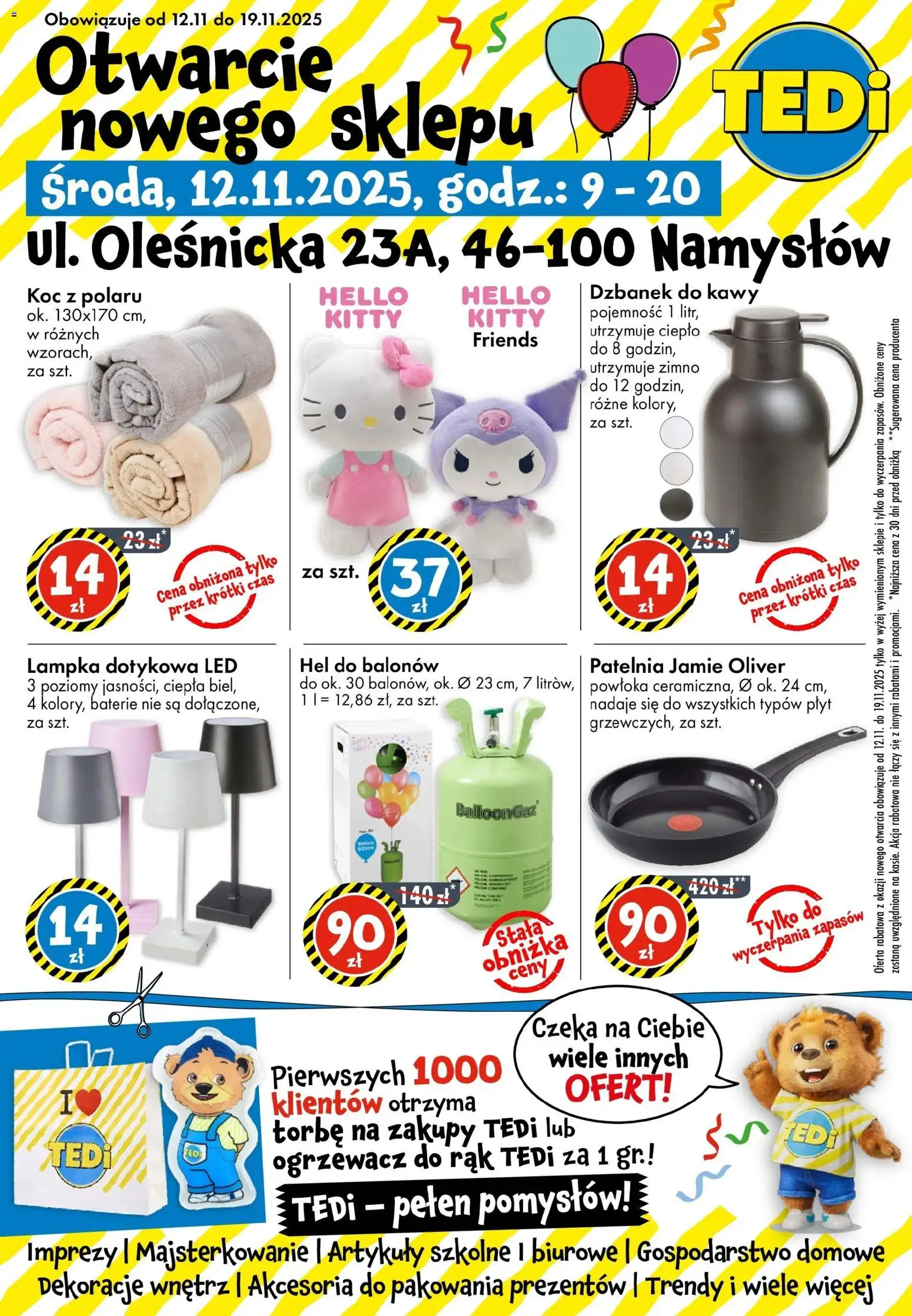 TEDi Gazetka - Namysłów  od 12.11.2025 | Strona: 1 | Produkty: Dzbanek, Baterie, Koc, Artykuły szkolne