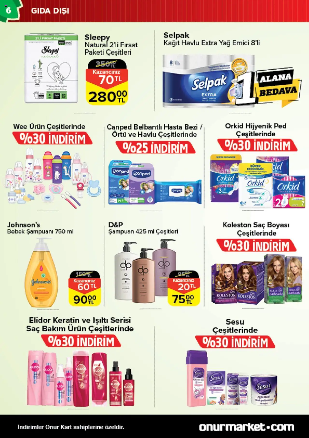 Onur Market Katalog - 19.08.2025 tarihinden itibaren geçerlidir | Sayfa: 6 | Ürünler: Hijyenik ped, Şampuan, Yağ, Kağıt havlu