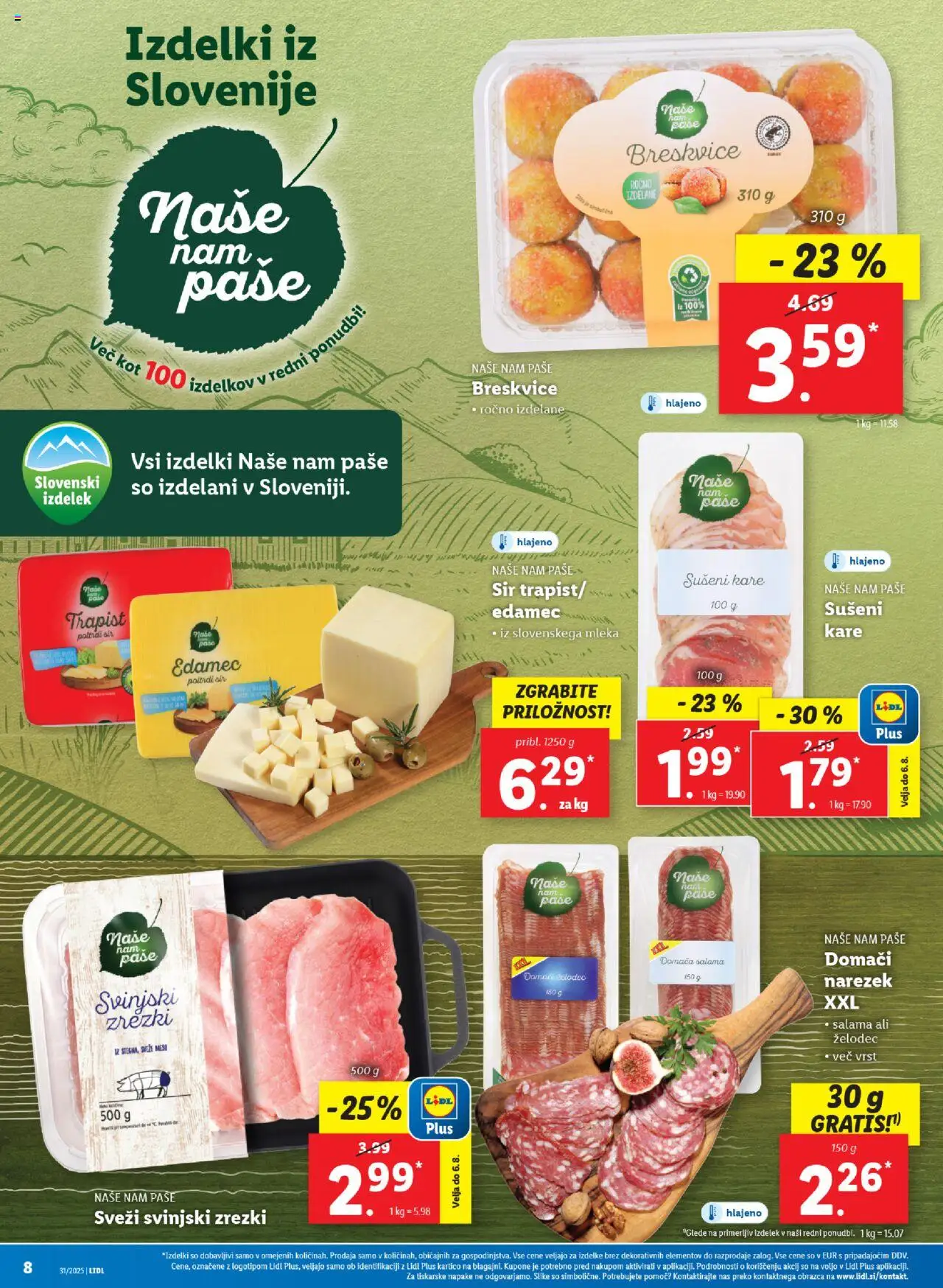 Lidl katalog │ velja od 31.07.2025 | Stran: 8 | Izdelki: Edamec, Narezek, Zrezki, Salama