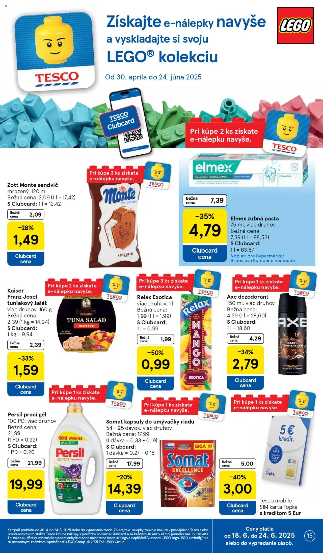 Tesco Hypermarket - leták │ platný od 18.06.2025 | Strana: 15 | Produkty: Zubná pasta, Kapsuly do umývačky riadu, Šalát, Sendvič