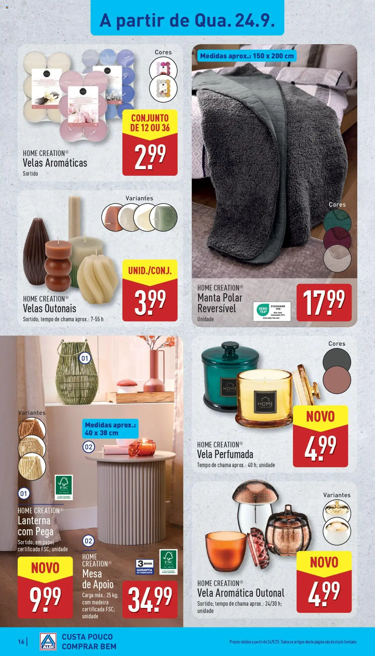 Aldi folheto │ válido de 22.09.2025 | Página: 16 | Produtos: Mesa, Lanterna, Velas
