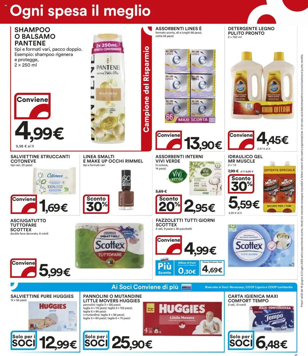 Volantino Ipercoop del 19.06.2025 | Pagina: 27 | Prodotti: Shampoo, Carta igienica, Detergente, Fazzoletti