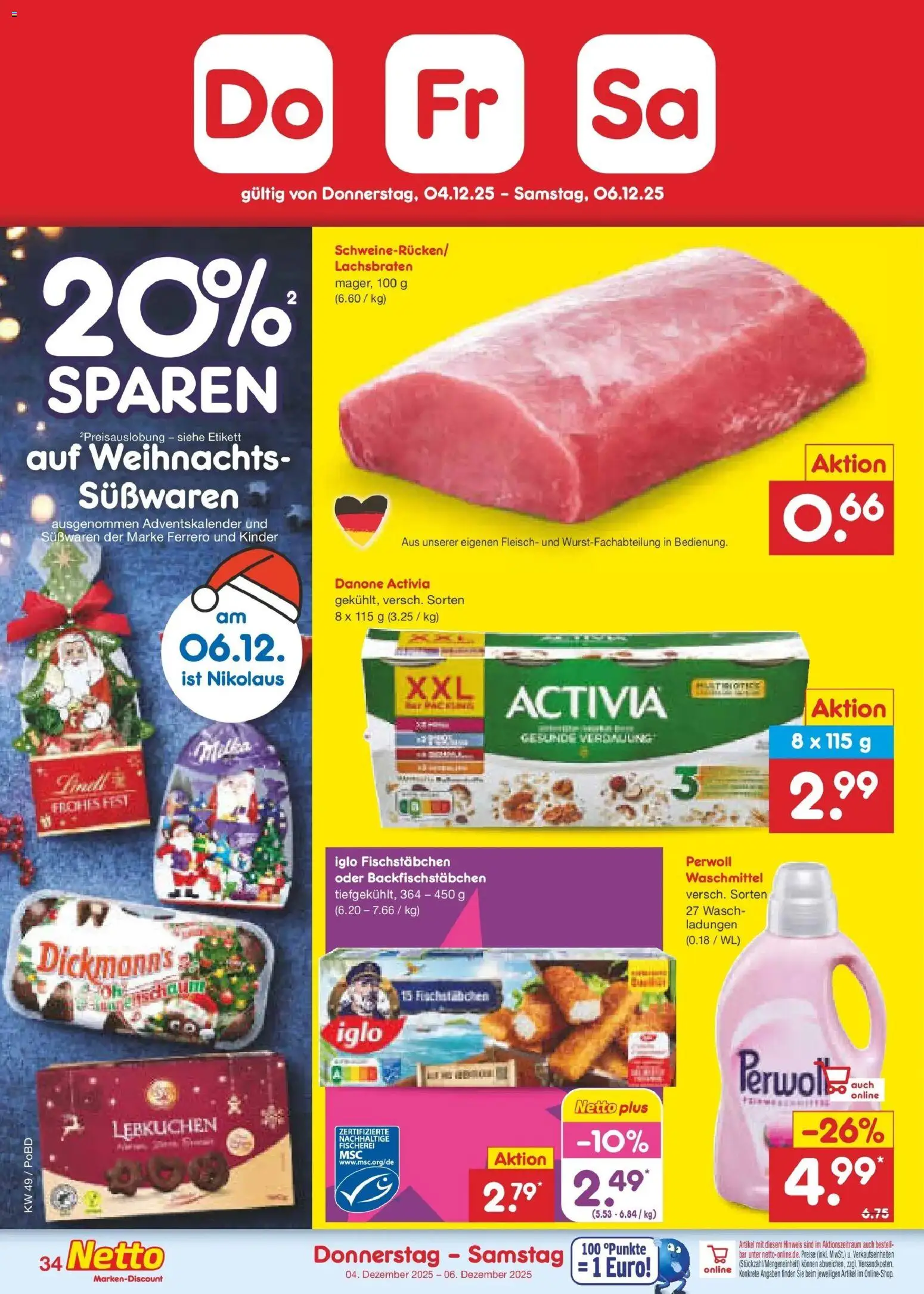 Netto Marken-Discount prospekt Regensburg	 – gültig ab 01.12.2025 | Seite: 36 | Produkte: Activia, Danone activia, Fischstabchen, Waschmittel