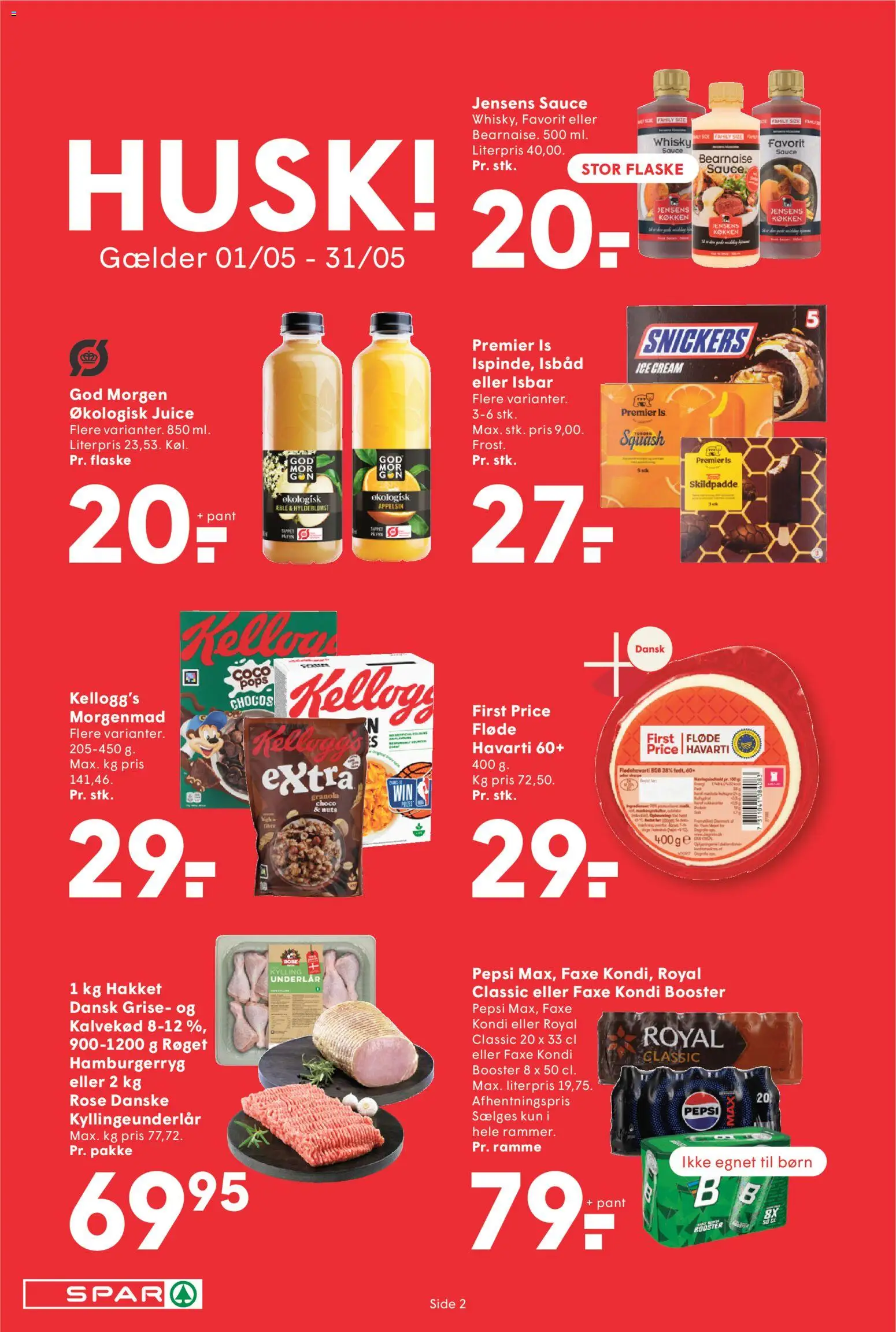 Spar tilbudsavis – gyldig fra 01.05.2026 | Side: 2 | Produkter: Juice, Whisky, Faxe Kondi, Hamburgerryg