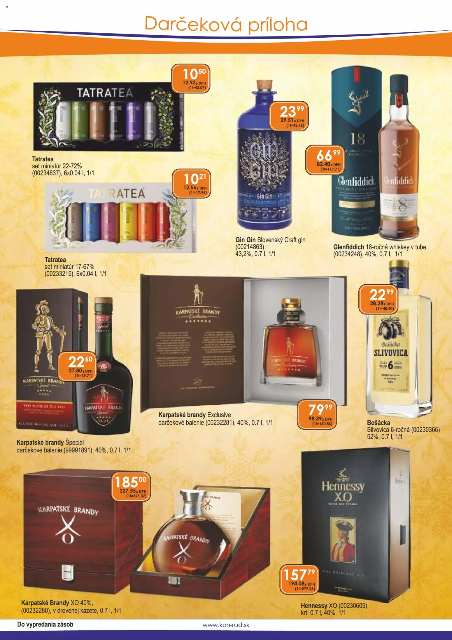 Nové KON - RAD akcie – leták je platný od 01.11.2025 | Strana: 5 | Produkty: Bošácka slivovica, Gin, Brandy, Hennessy