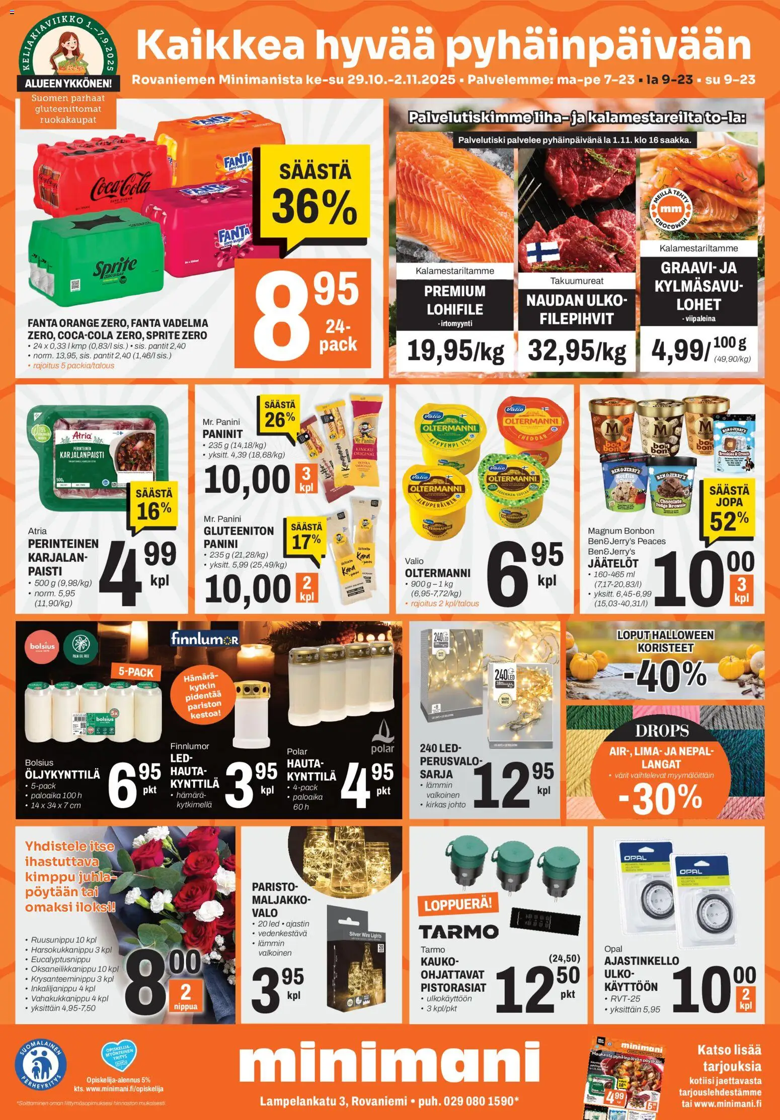 Minimani Tarjoukset - Rovaniemi – voimassa 29.10.2025 alkaen | Sivu: 1 | Tuotteet: Vadelma, Maljakko, Cheddar, Fanta
