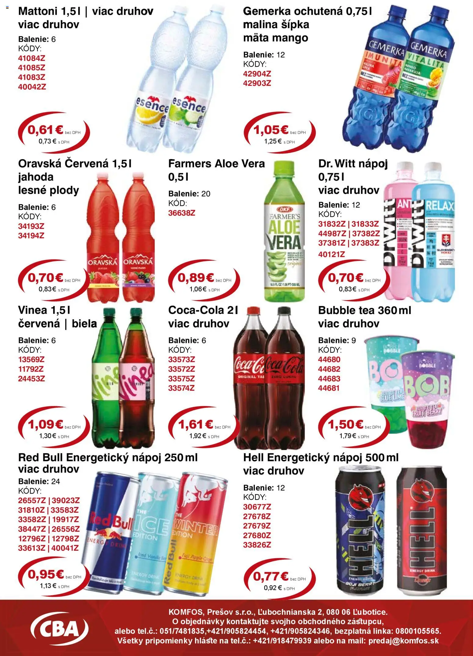 Nové CBA Komfos akcie – leták je platný od 23.10.2025 | Strana: 9 | Produkty: Red Bull, Mattoni, Mango, Vinea