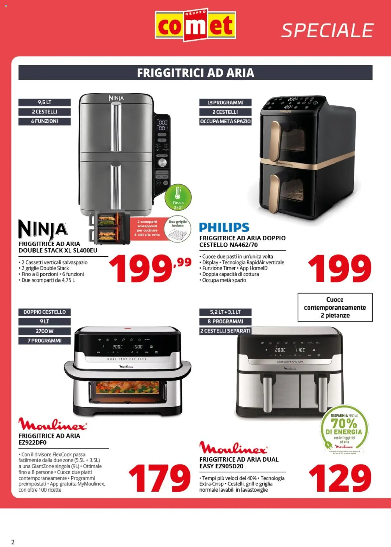 Volantino Comet del 24.04.2026 | Pagina: 2 | Prodotti: Friggitrice ad aria, Lavastoviglie, Griglia, Friggitrice