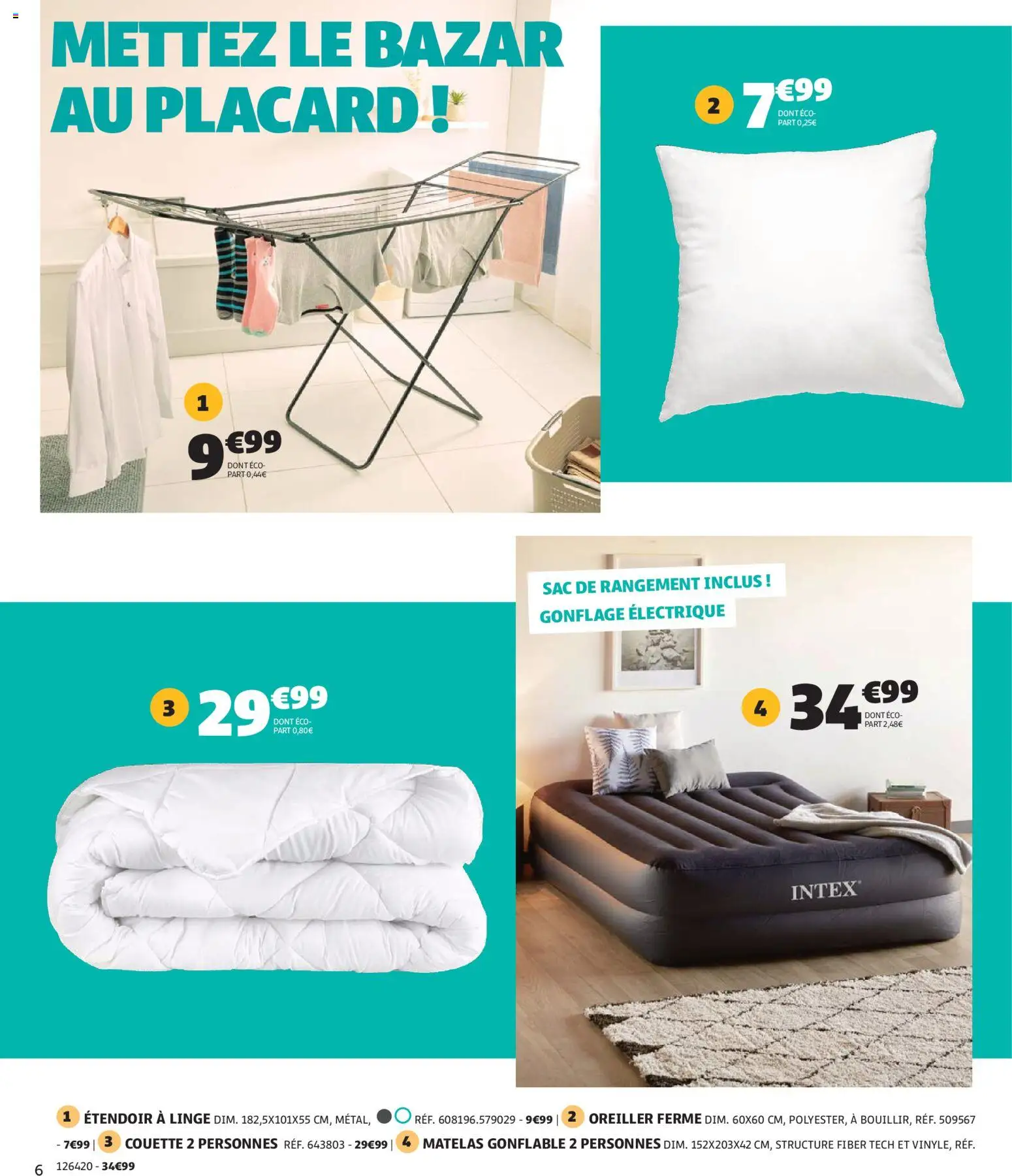 {H1} | Page: 6 | Produits: Étendoir à linge, Matelas, Oreiller, Couette