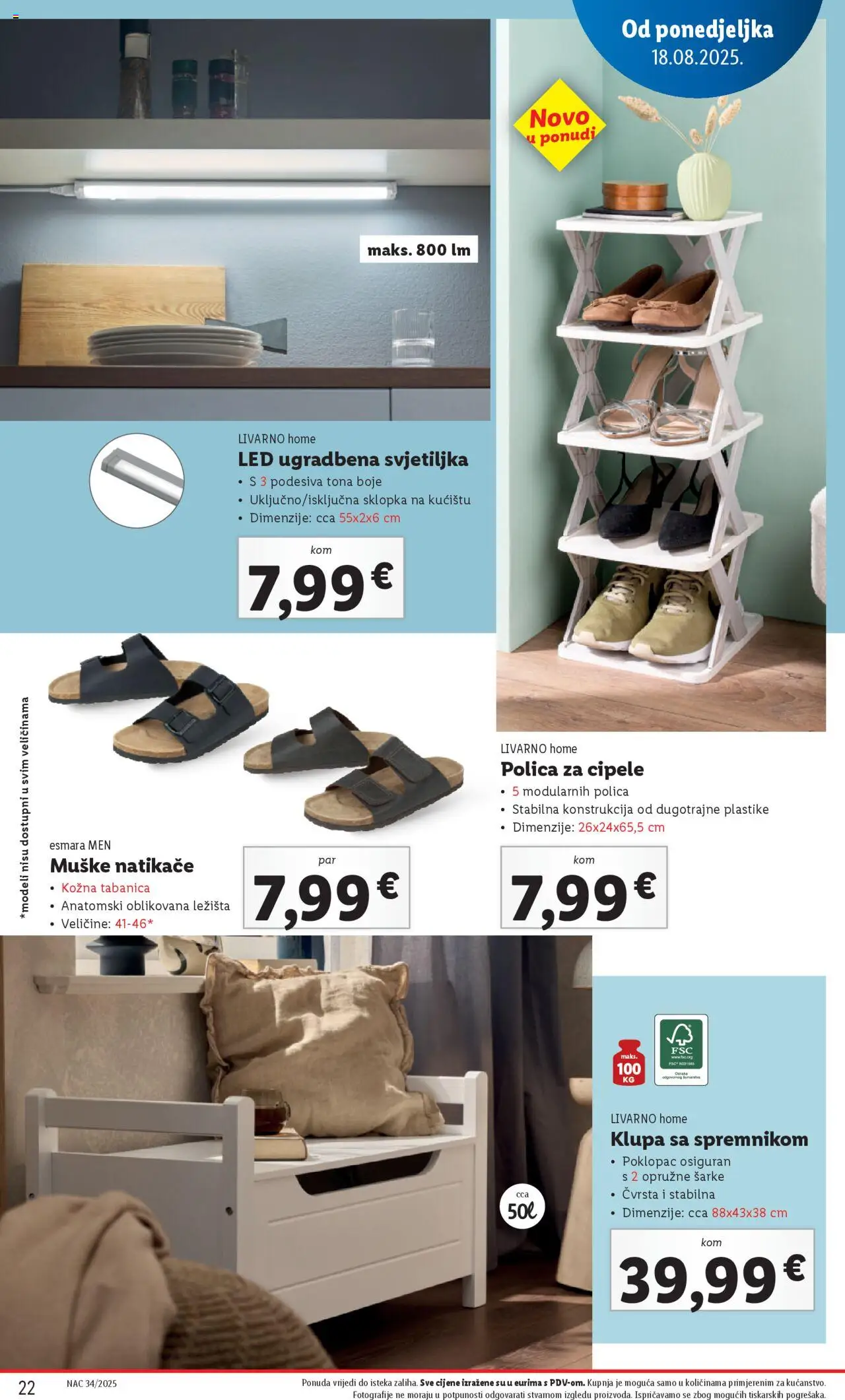 Lidl katalog | vrijedi od 18.08.2025 | Stranica: 22 | Proizvodi: Polica, Svjetiljka, Natikače, Polica za cipele