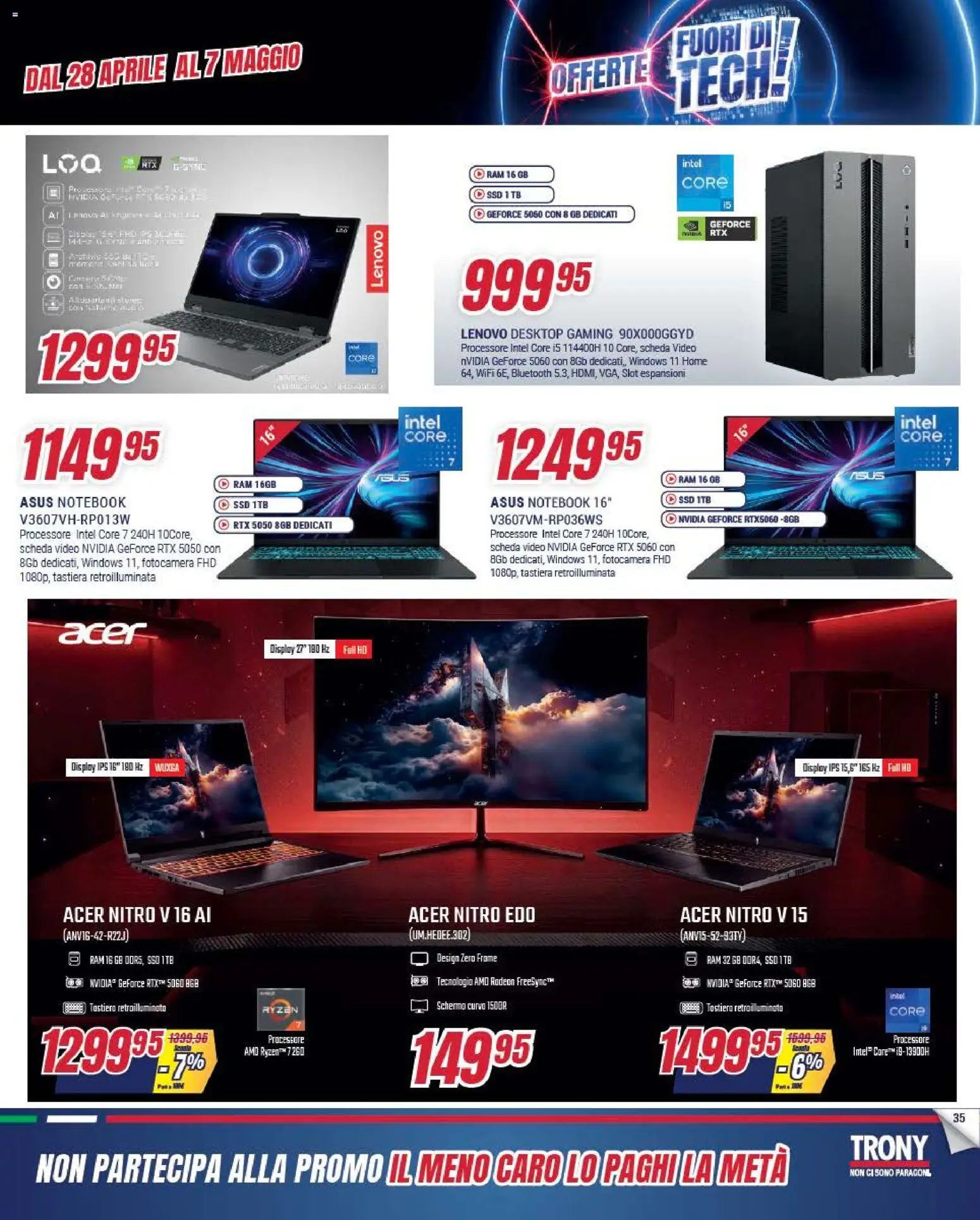 Volantino Trony del 28.04.2026 | Pagina: 35 | Prodotti: Schermo, Notebook, Tastiera, Video