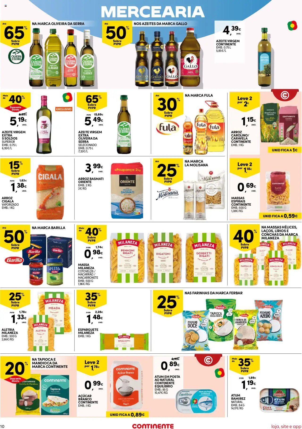Continente Semanal Continente Bom Dia │ válido de 12.08.2025 | Página: 10 | Produtos: Esparguete, Tapioca, Açúcar, Massa