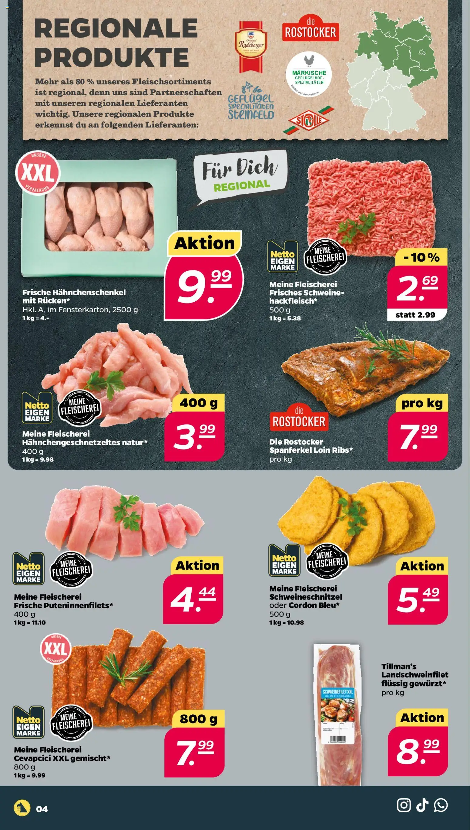 Netto Prospekt 	 – gültig ab 25.01.2026 | Seite: 4 | Produkte: Hahnchenschenkel, Cevapcici, Schweinefilet