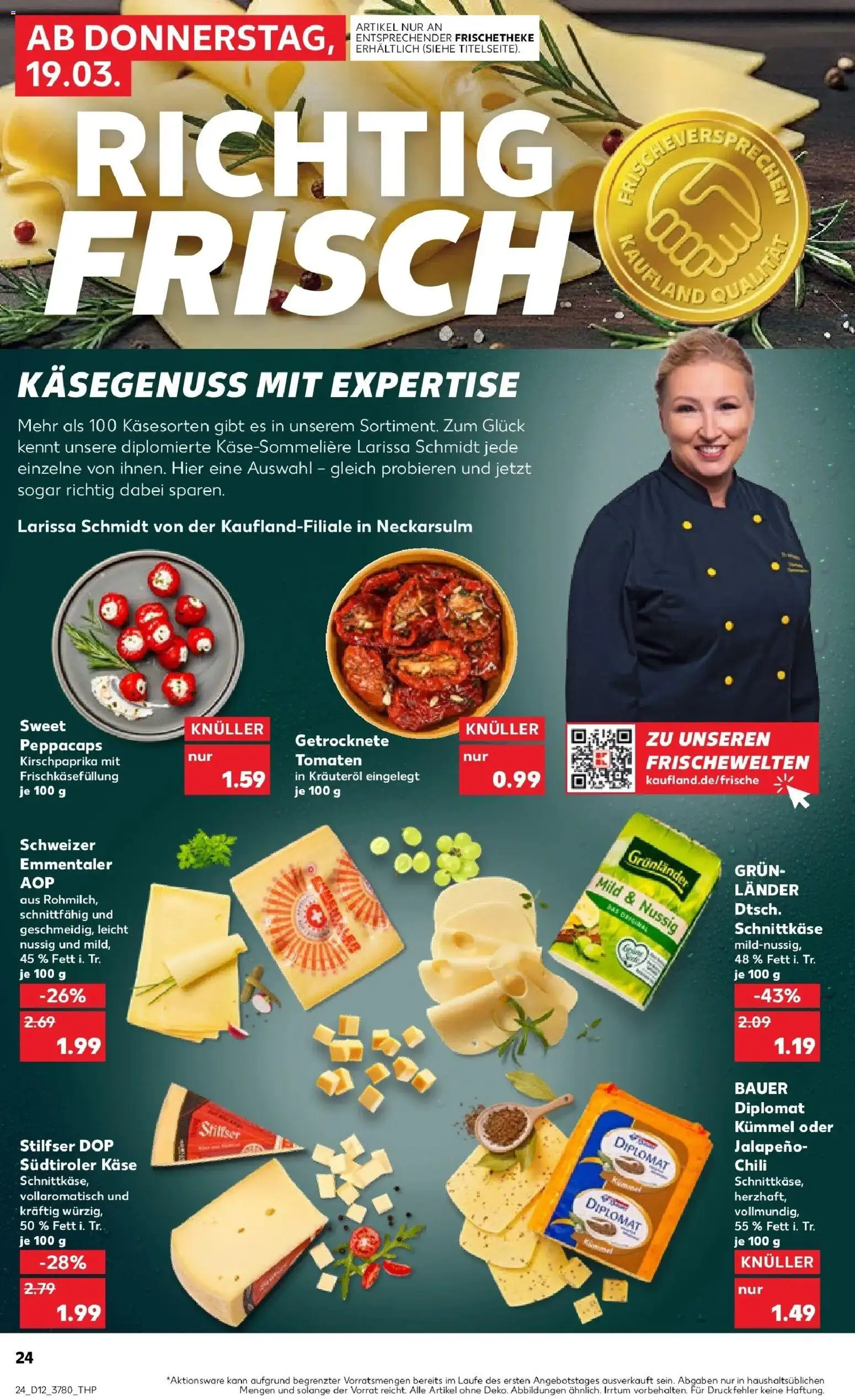 Kaufland Prospekt Sonneberg	 – gültig ab 19.03.2026 | Seite: 24 | Produkte: Käse, Tomaten, Grunlander, Chili
