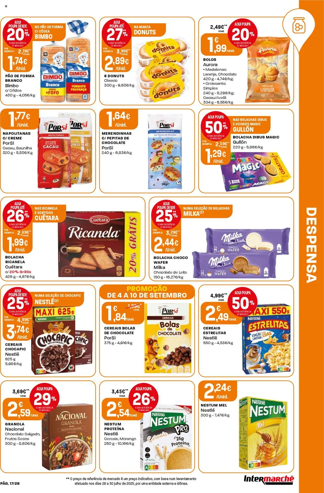 Intermarché folheto │ válido de 04.09.2025 | Página: 17 | Produtos: Pão de forma, Chocolate, Cereais, Creme