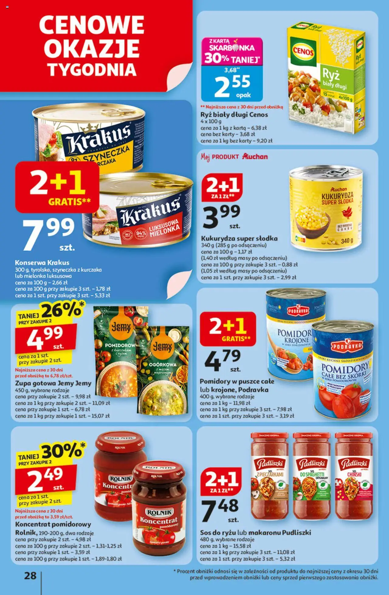 Auchan Gazetka - Odlotowe ceny na start szkoły Hipermarket od 14.08.2025 | Strona: 28 | Produkty: Karta, Koncentrat pomidorowy, Pomidory w puszce, Pomidory