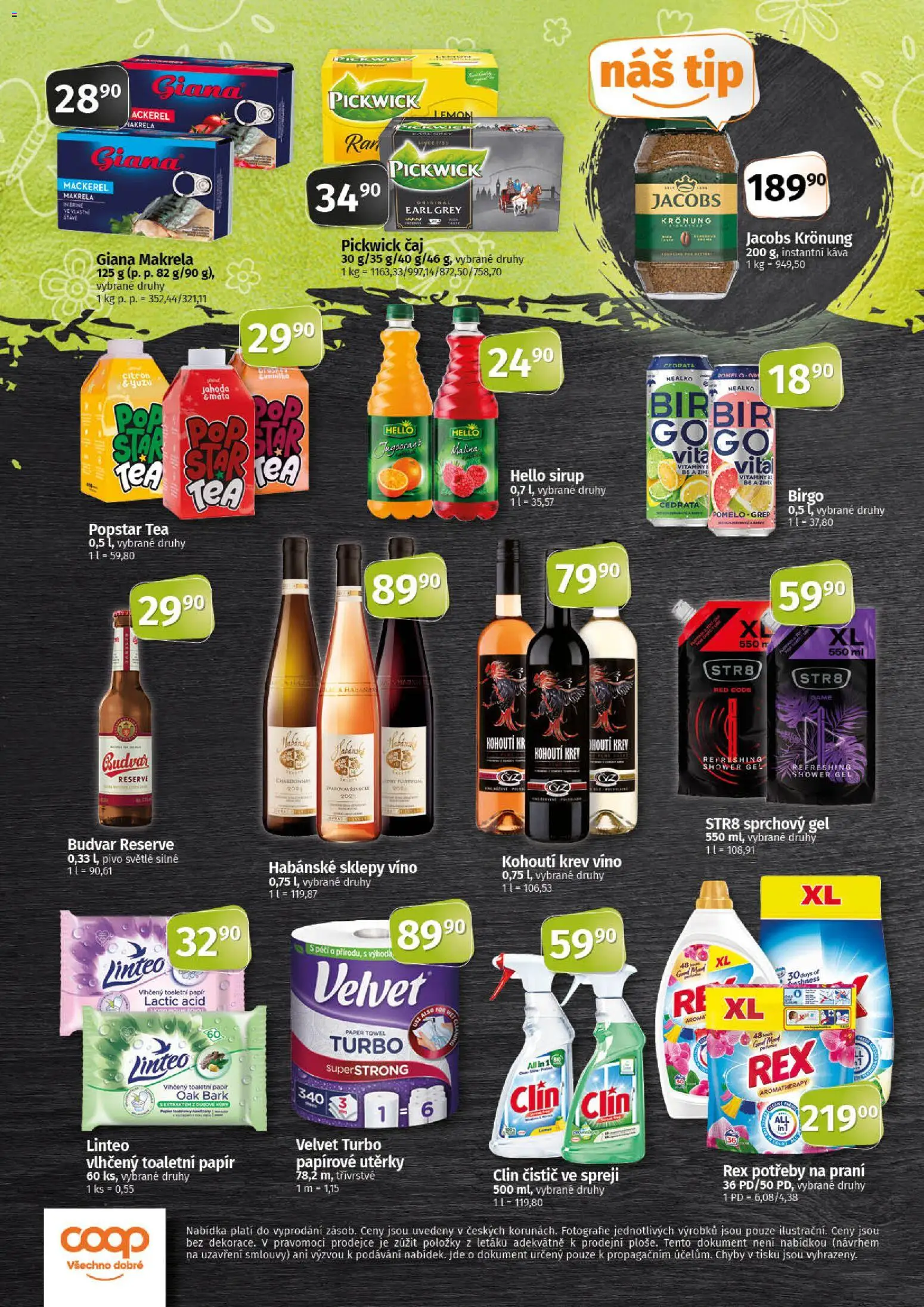 Coop leták - Tip Extra od 15.04.2026 | Strana: 4 | Produkty: Sprchový gel, Utěrky, Habánské sklepy, Jacobs