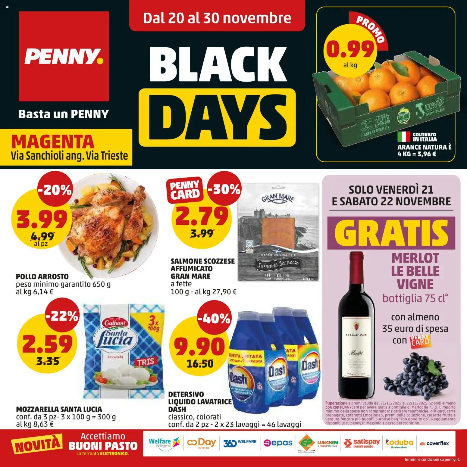 Volantino PENNY del 20.11.2025 | Pagina: 1 | Prodotti: Arrosto, Pollo, Lavatrice, Bottiglia