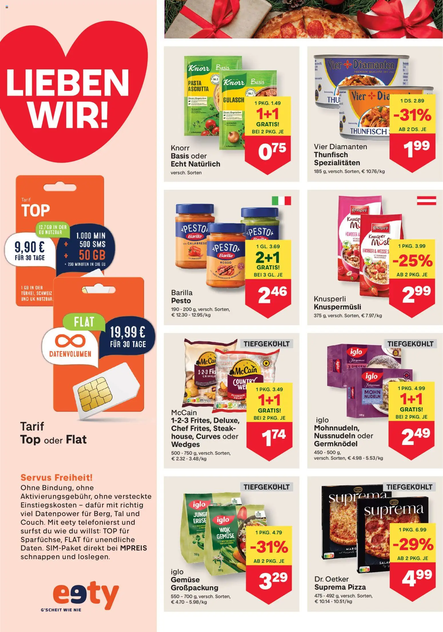 MPREIS Flugblatt gültig ab 27.11.2025 | Seite: 8 | Produkte: Pasta, Gemüse, Pizza, Nudeln