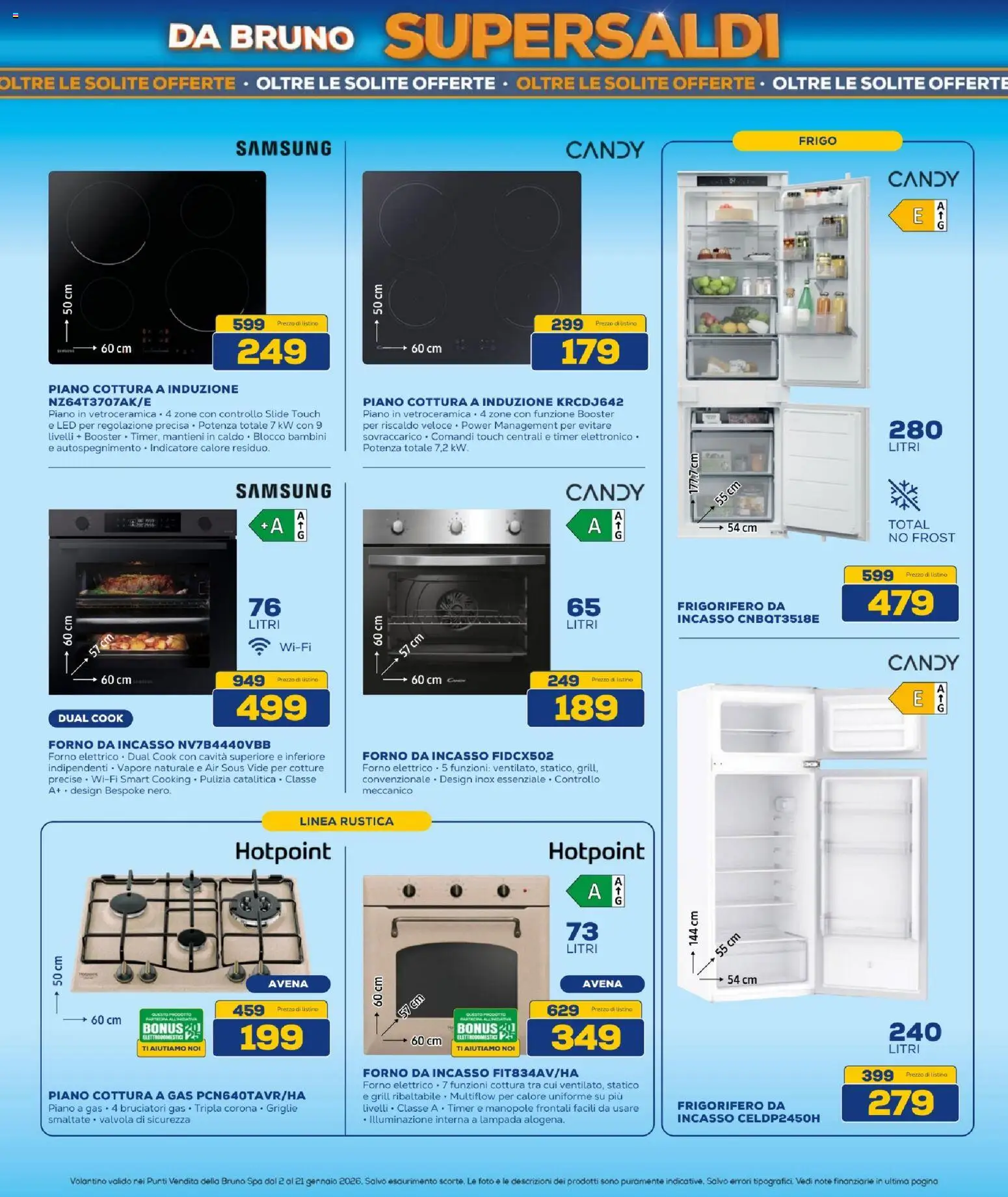 Volantino BRUNO del 02.01.2026 | Pagina: 21 | Prodotti: Frigorifero, Forno, Lampada, Samsung